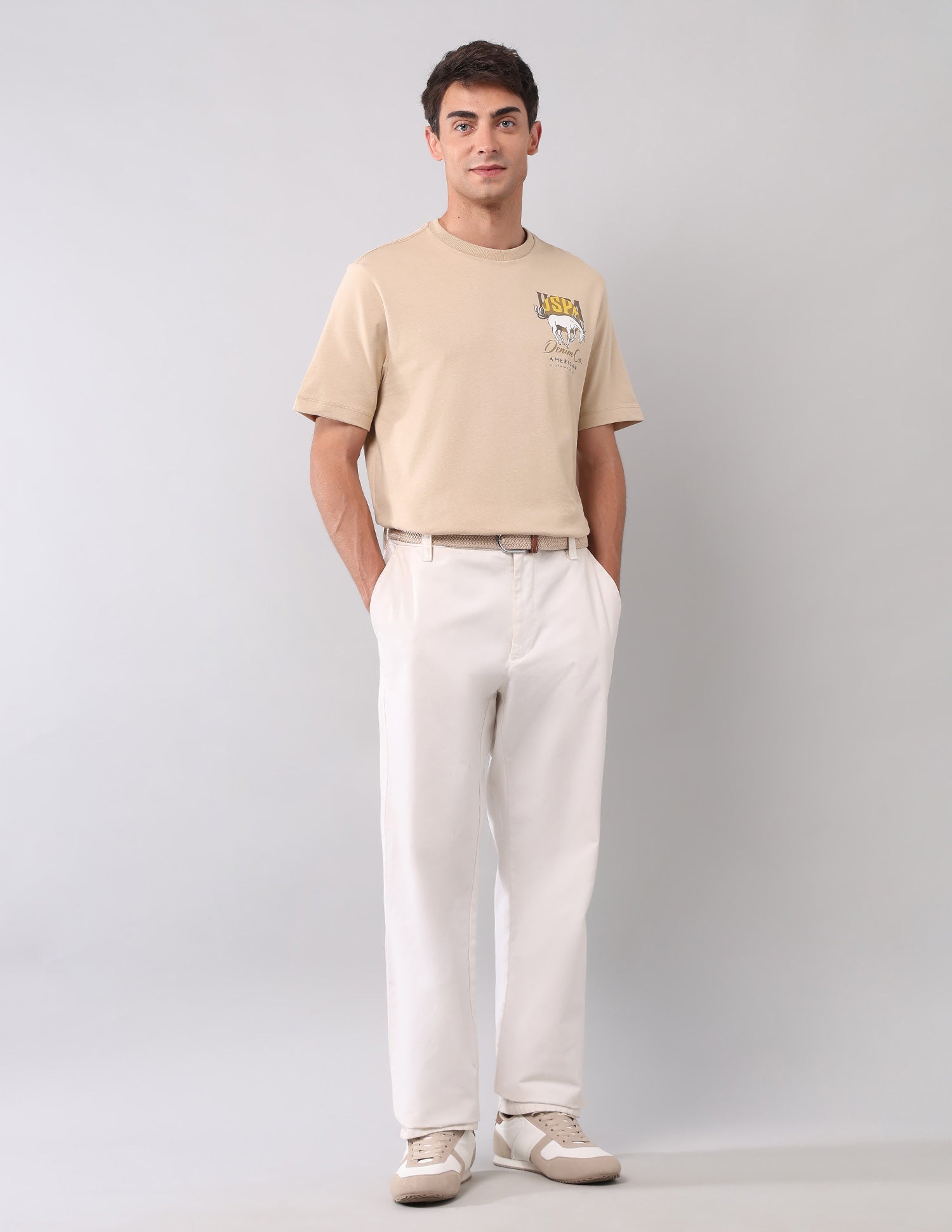 Brand Printed Muscle Fit T-Shirt Beige - U.S. POLO ASSN. | Large