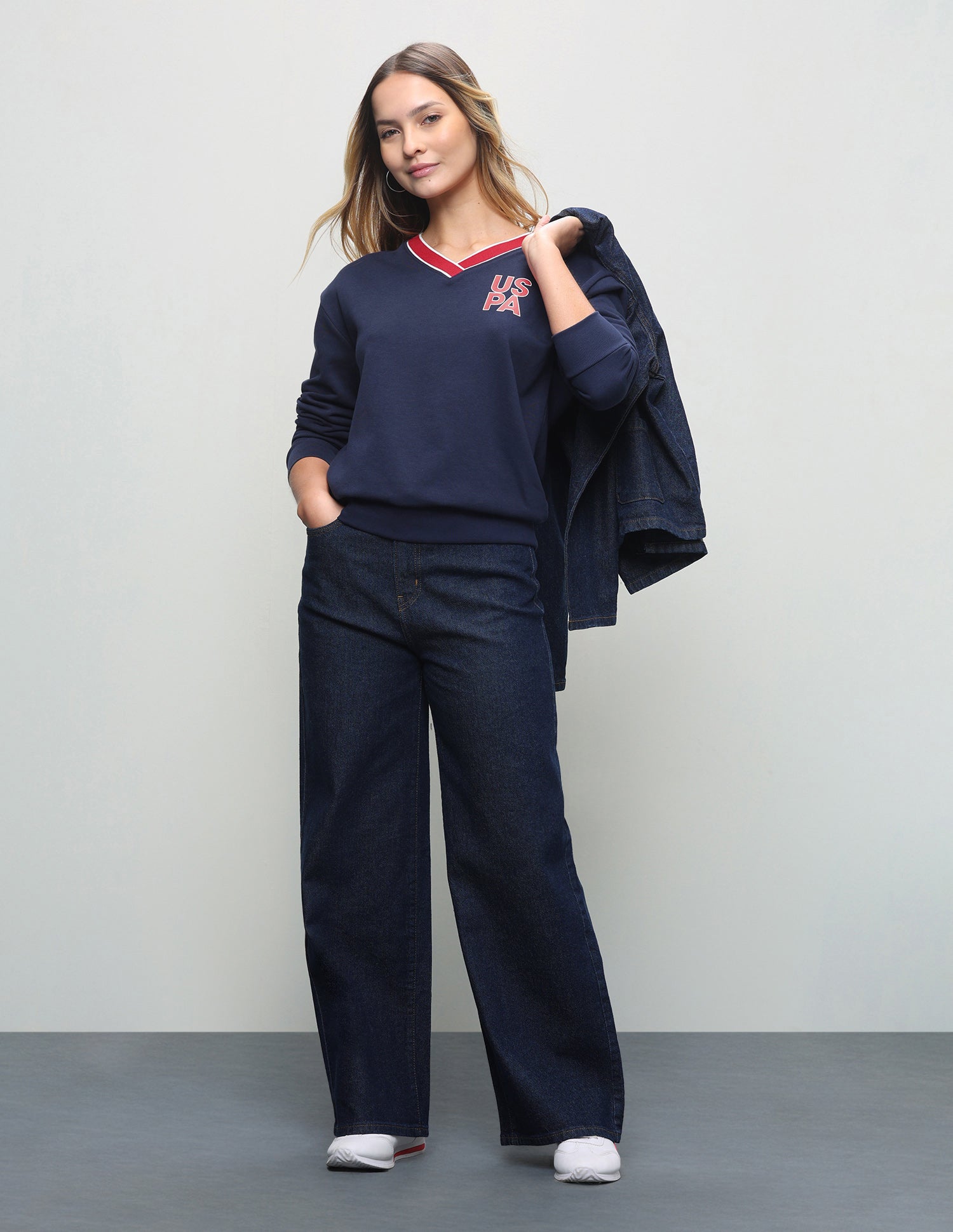 Solid Oversized Fit Sweatshirt Navy - U.S. Polo Assn. India | Large