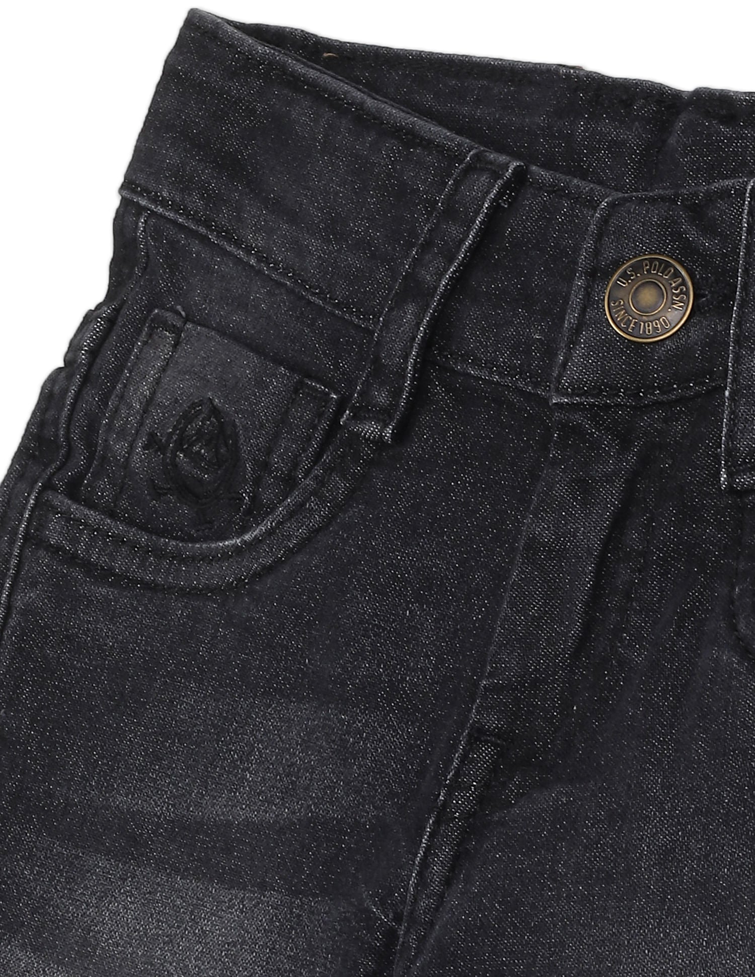 Boys Black Mid Rise Slim Fit Stone Wash Shorts Black - U.S. Polo Assn. India | Large