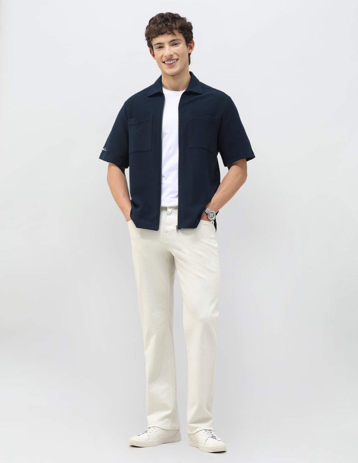 Motel On The Coast Slim Fit Zipper Shirt Navy - U.S. Polo Assn. India | Large