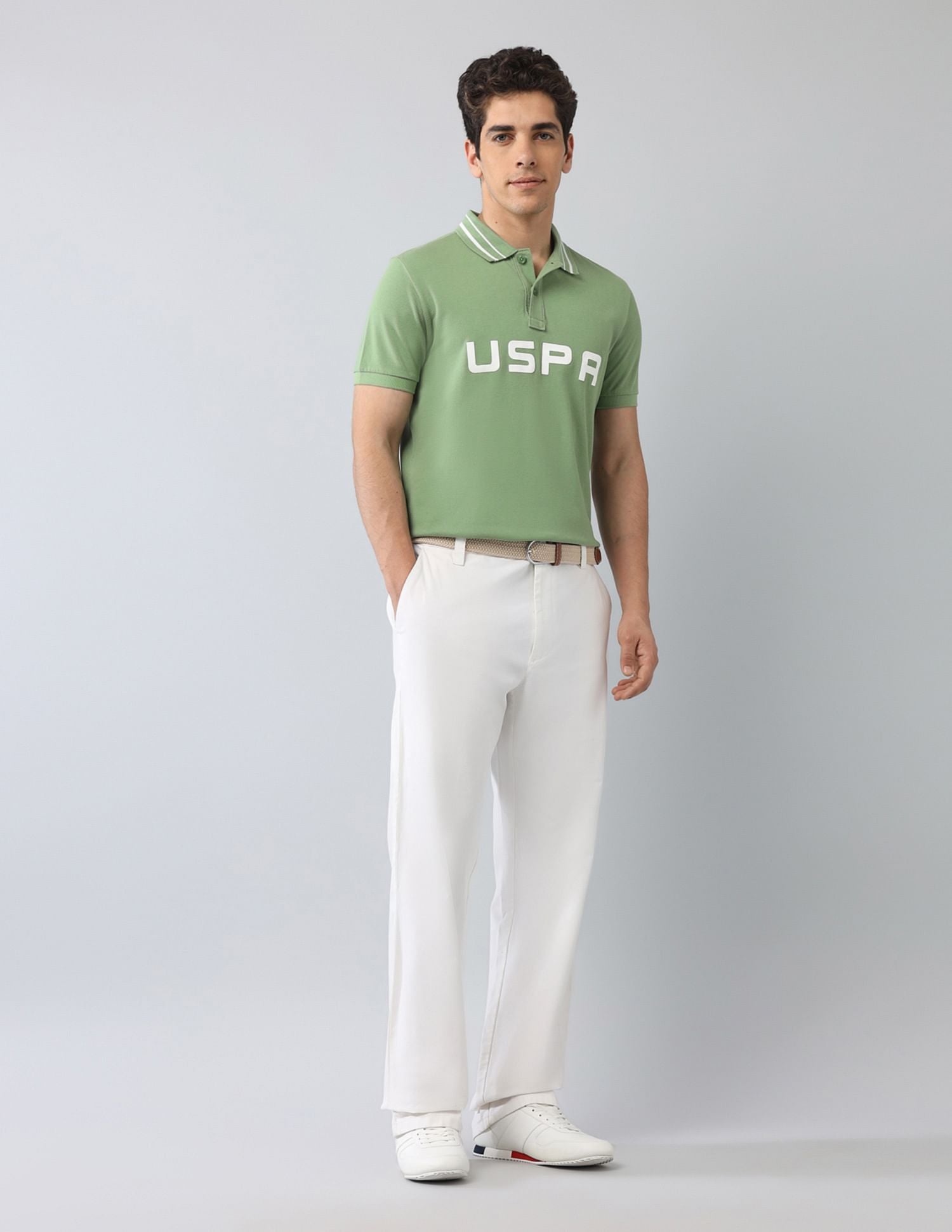 Muscle Fit Brand Printed Polo Shirt Green - U.S. Polo Assn. India | Large