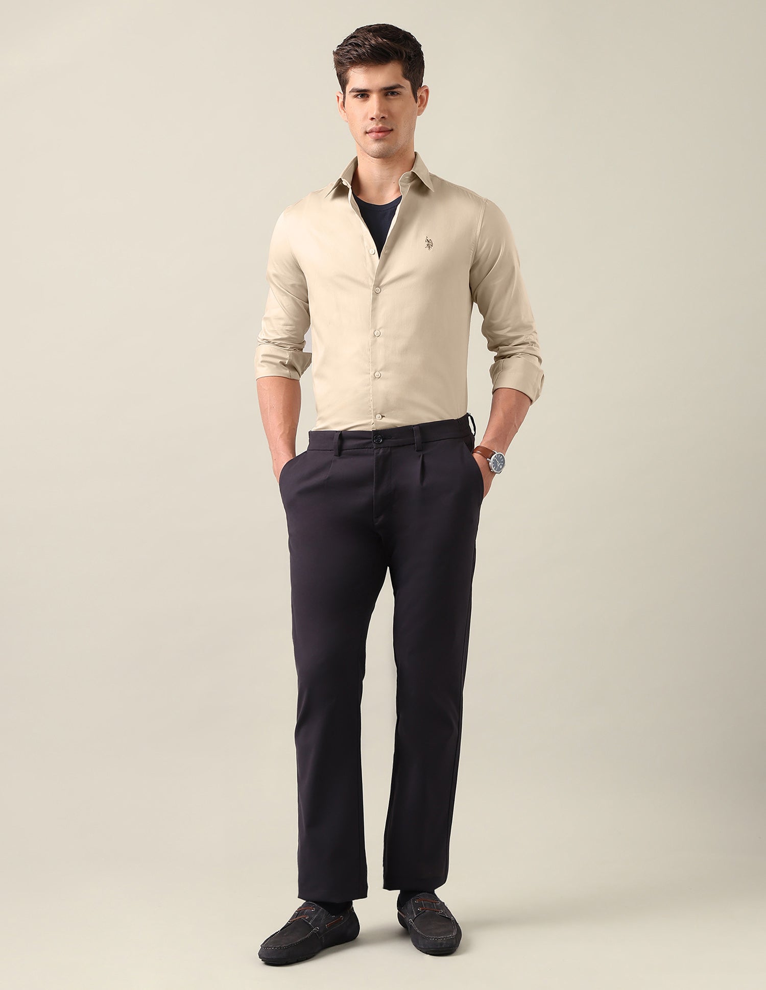 Satin Tailored Fit Shirt Beige - U.S. Polo Assn. India | Large