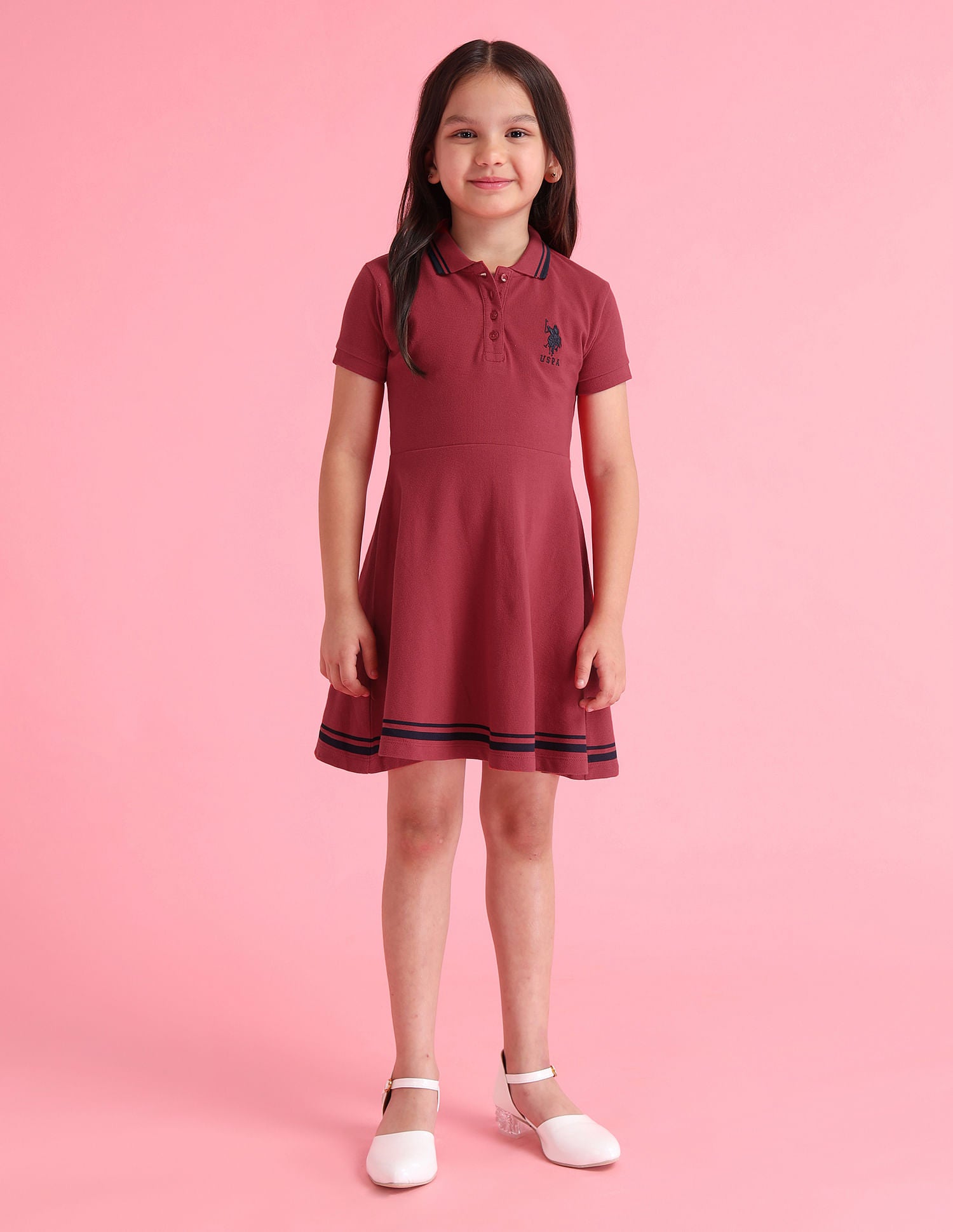 Girls Tipped Collar Polo Dress Rust - U.S. Polo Assn. India | Large