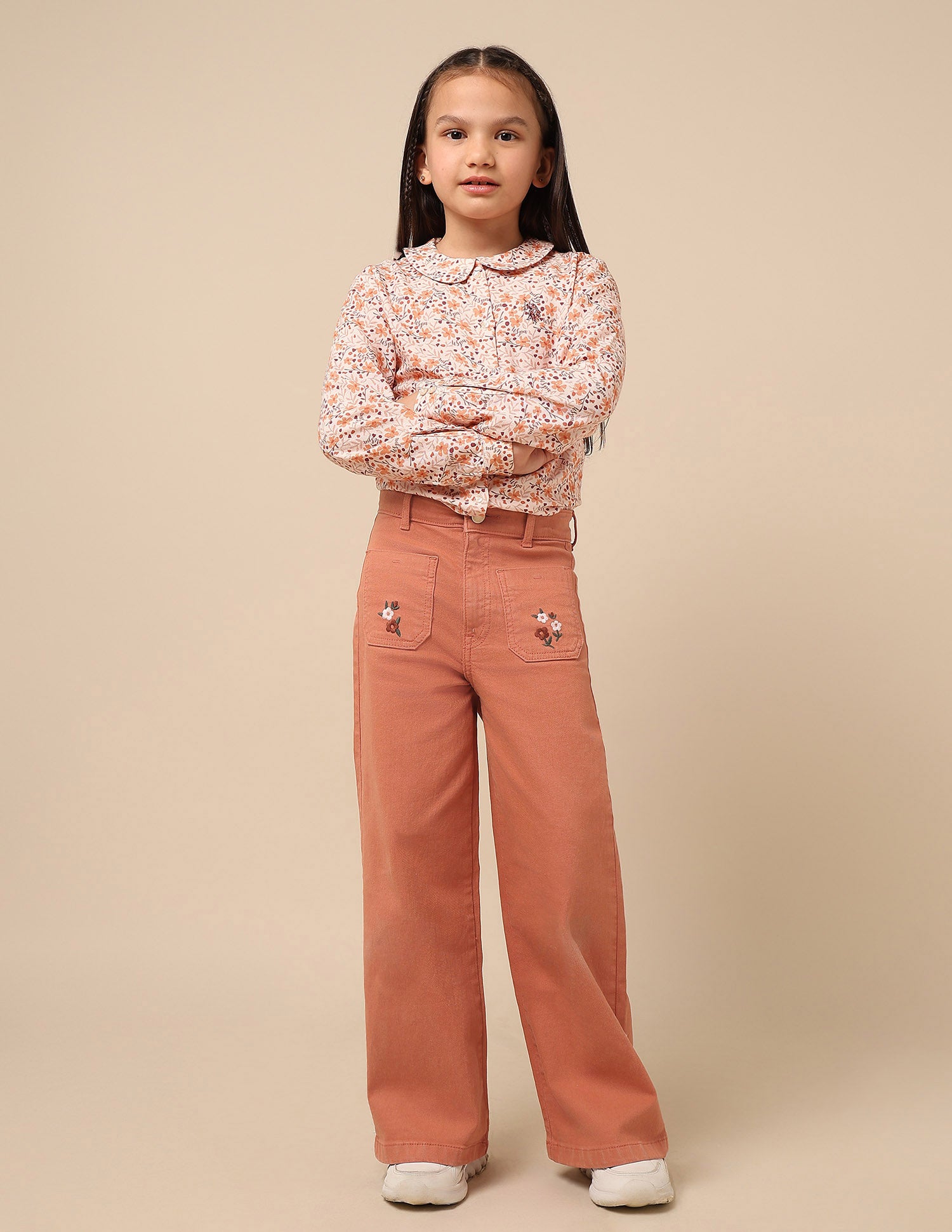 Girls Wide Leg Fit High Rise Jeans Rust - U.S. POLO ASSN. | Large