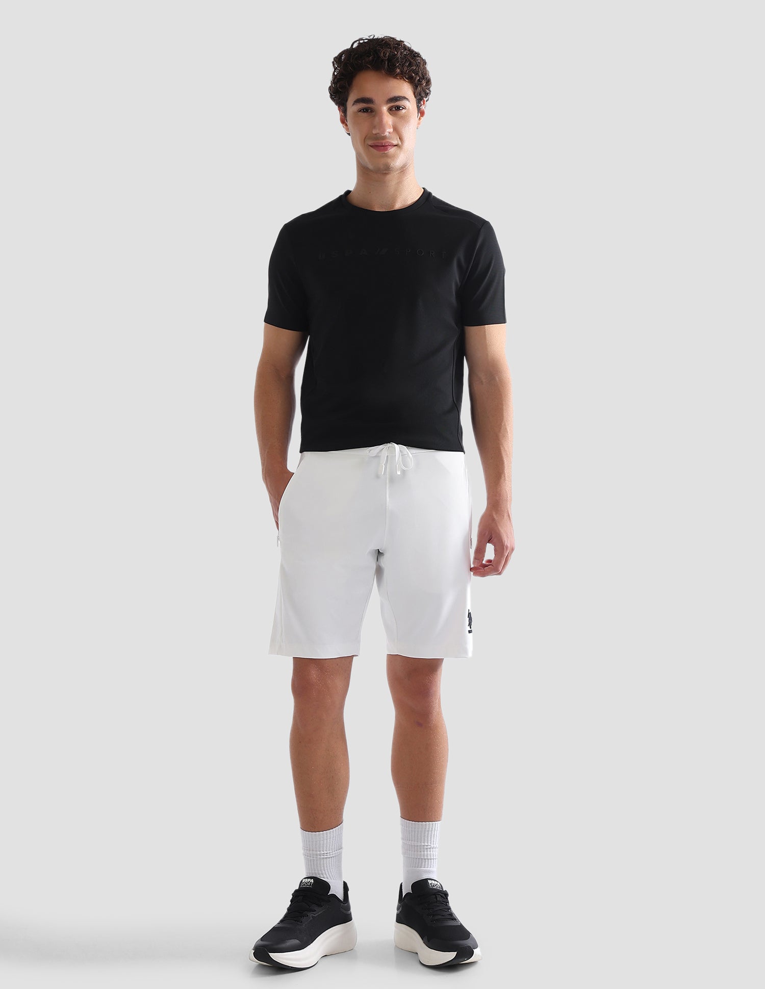 Slim Fit Mid Rise Active Shorts Off White - U.S. Polo Assn. India | Large
