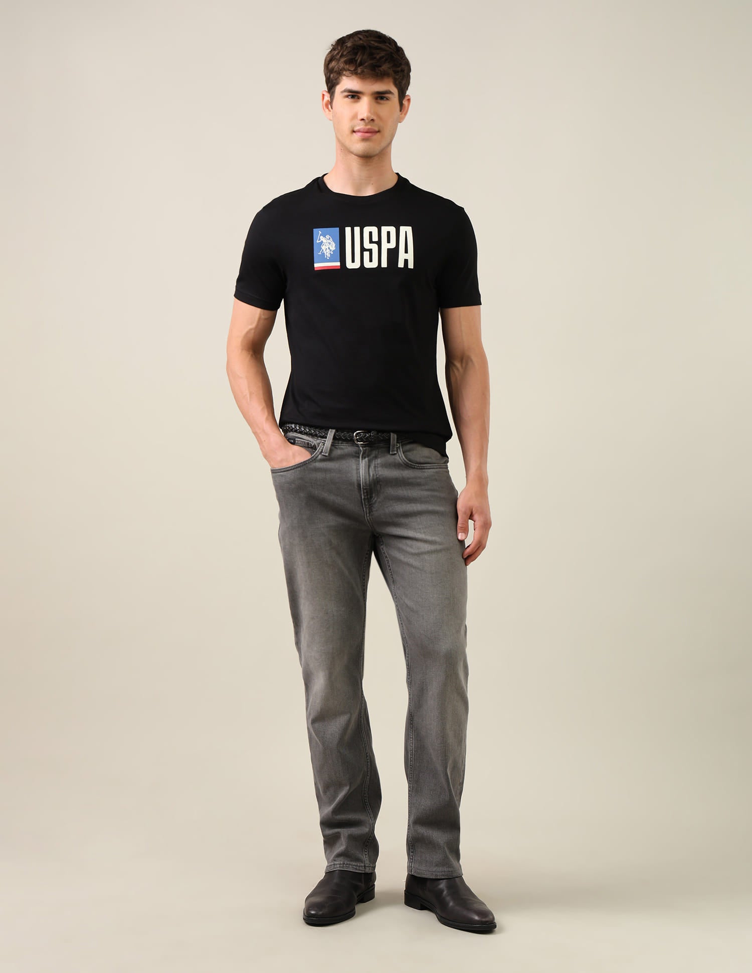 Brand Printed Regular Fit T-Shirt Grey - U.S. Polo Assn. India | Large