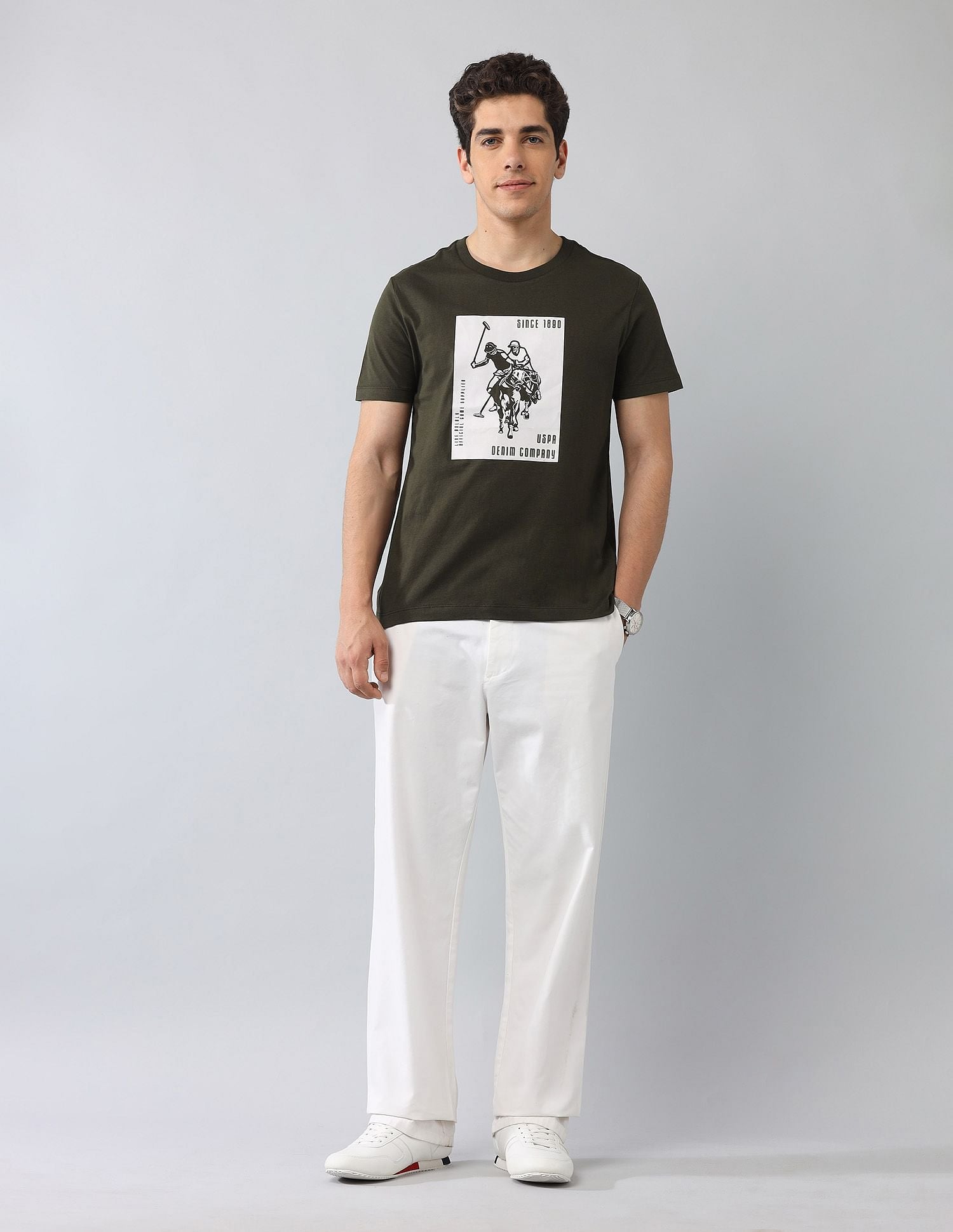 Muscle Fit Brand Printed T-Shirt Olive - U.S. Polo Assn. India | Large