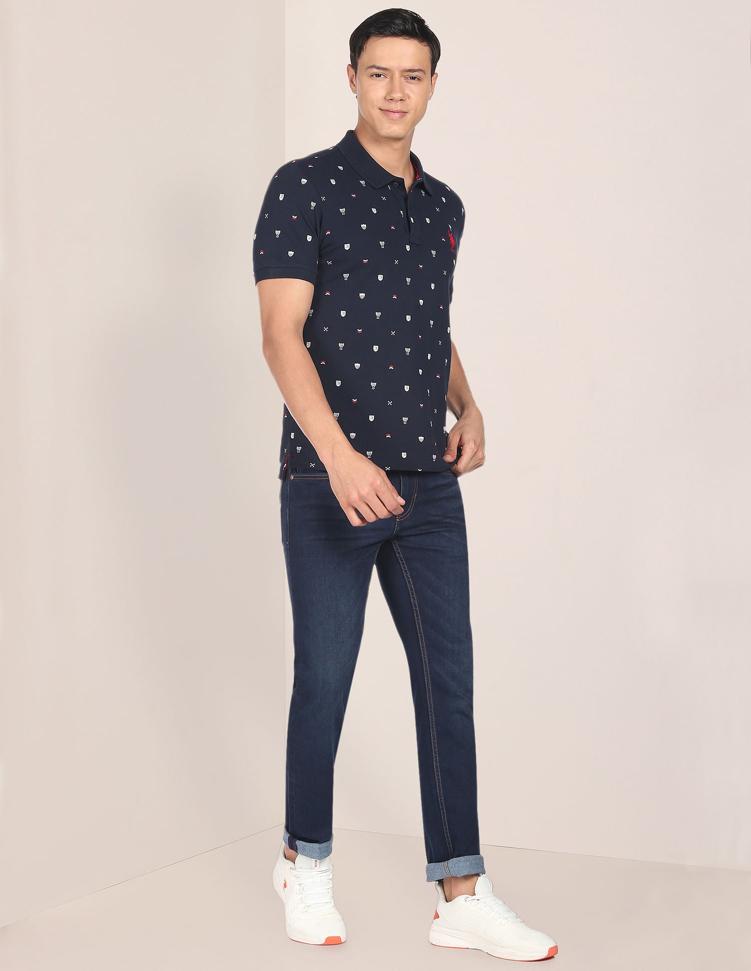 Graphic Print Cotton Polo Shirt Navy - U.S. POLO ASSN. | Large