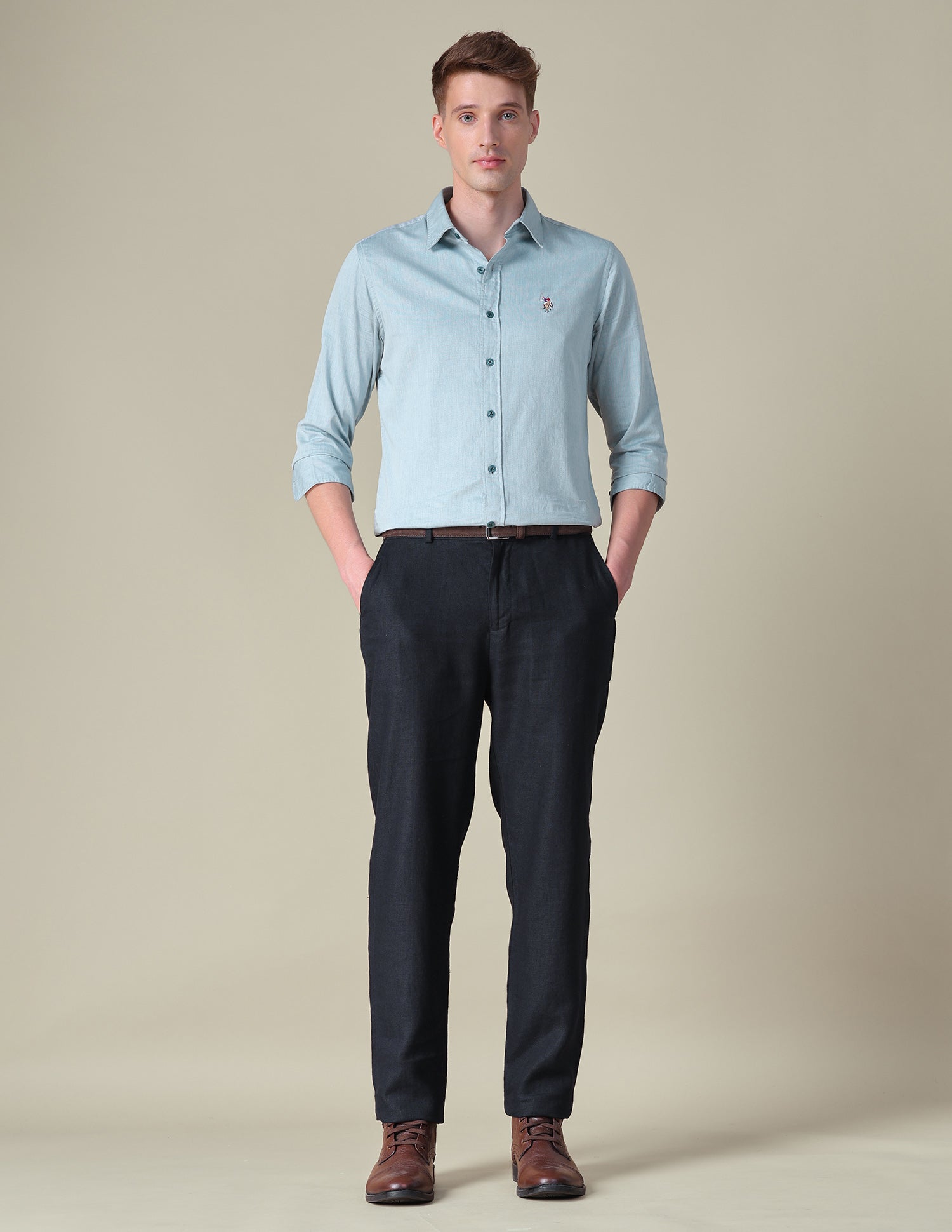 Twill Tailored Fit Shirt Light Green - U.S. POLO ASSN. | Large