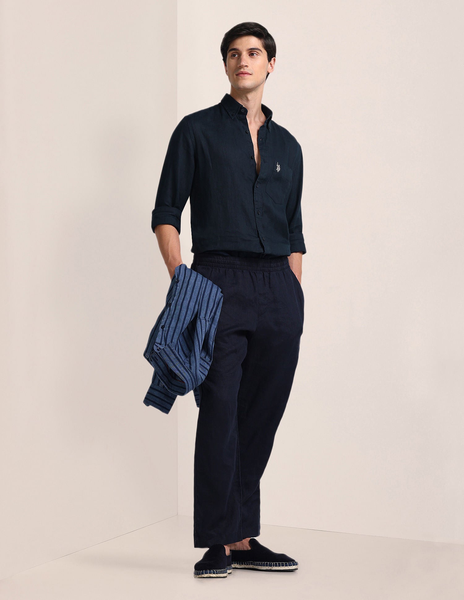 Button Down Linen Shirt Navy - U.S. POLO ASSN. | Large