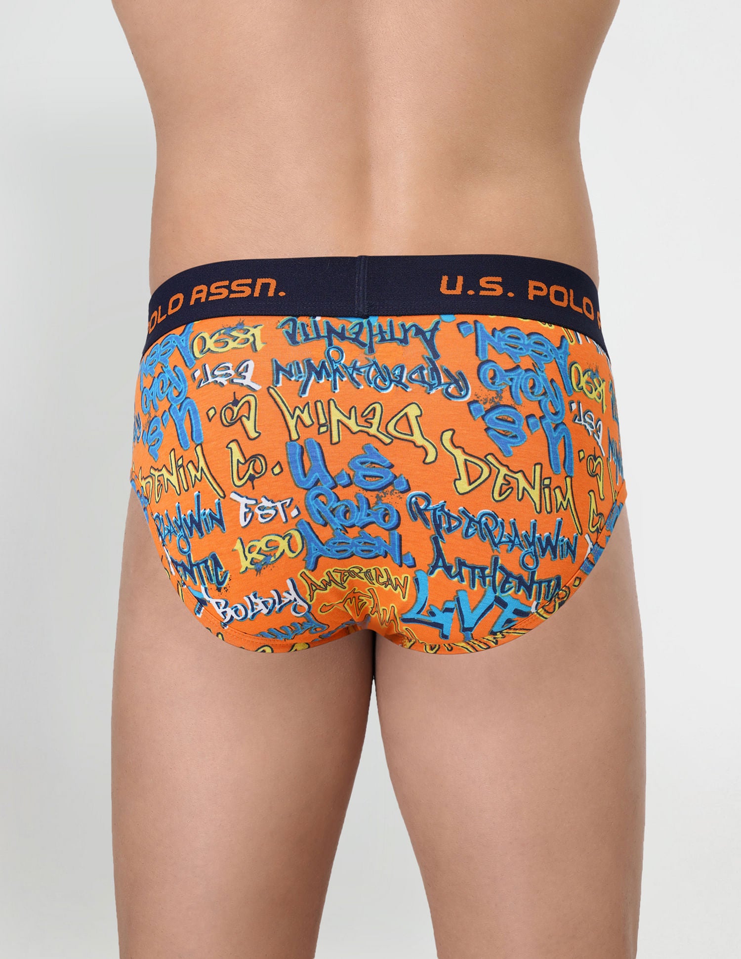 Brushed Elastic Cotton Stretch IYAJ Briefs - Pack Of 2 Grey and Orange - U.S. POLO ASSN. | Large