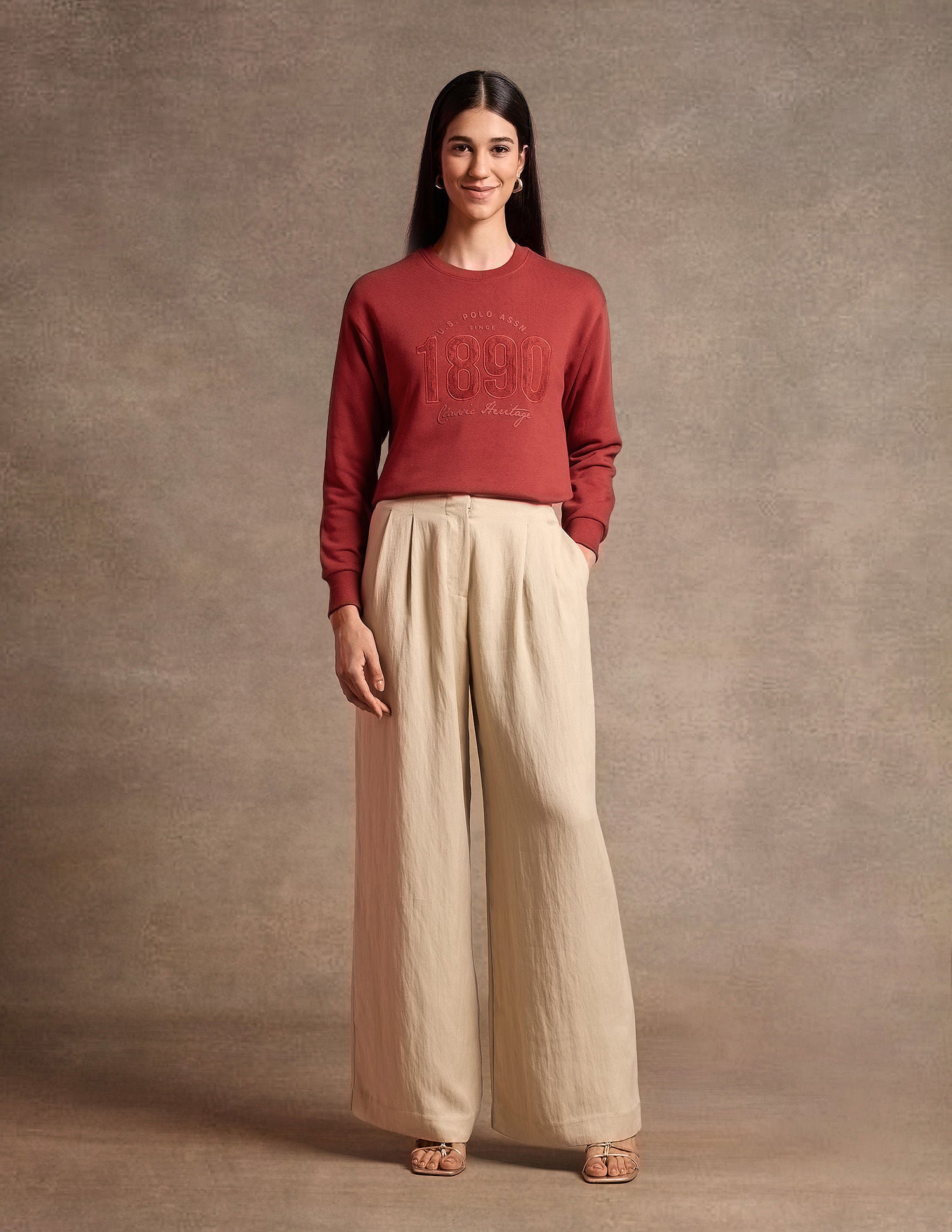 Brand Printed Regular Fit Sweatshirt Rust - U.S. POLO ASSN. | Large