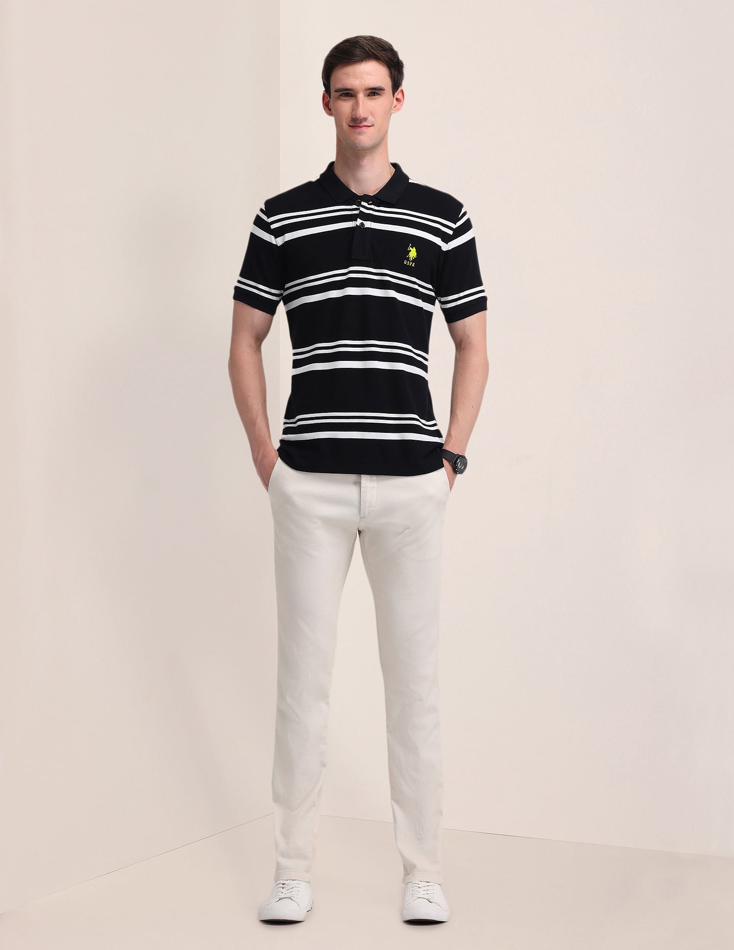 Slim Fit Striped Polo Shirt Black - U.S. POLO ASSN. | Large