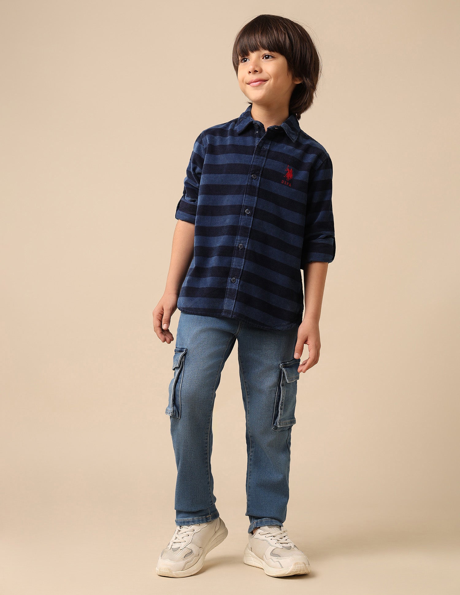 Boys Horizontal Striped Pure Cotton Shirt Indigo - U.S. POLO ASSN. | Large