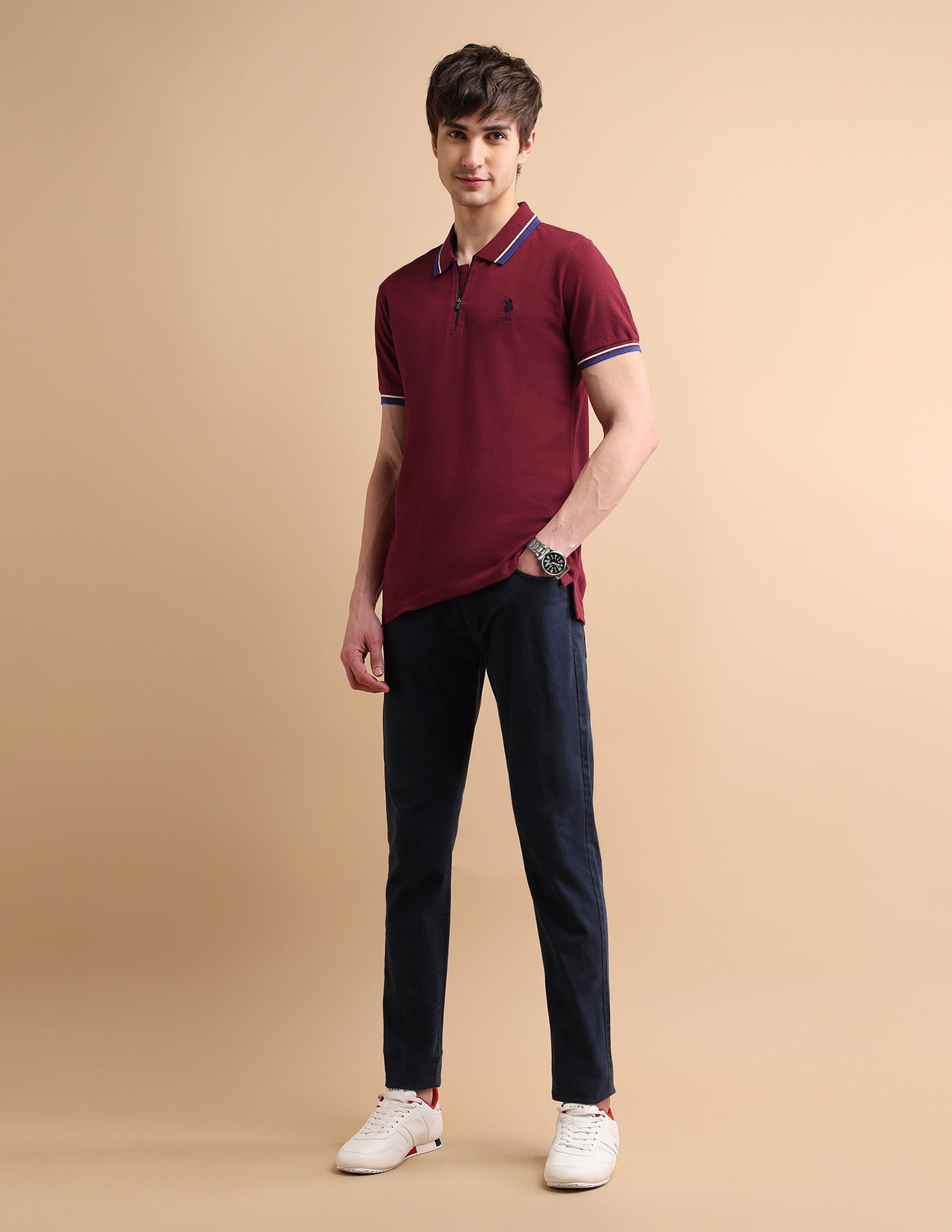 Tipped Zipper Polo Shirt Maroon - U.S. POLO ASSN. | Large