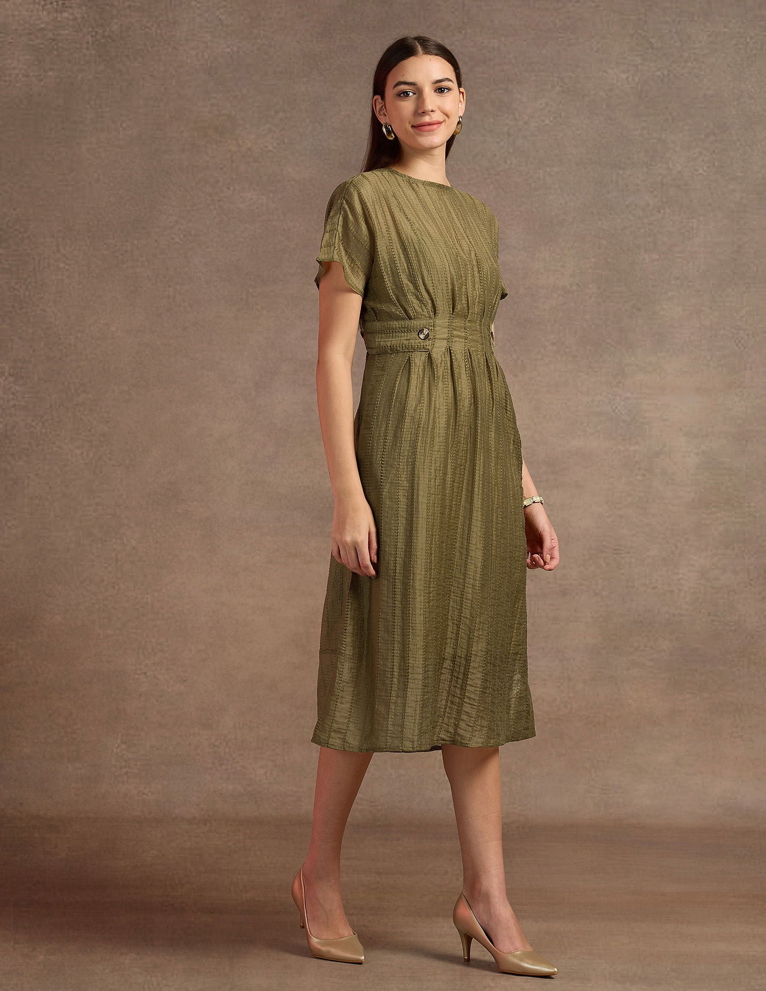 Textured Pattern A-Line Dress Green - U.S. POLO ASSN. | Large