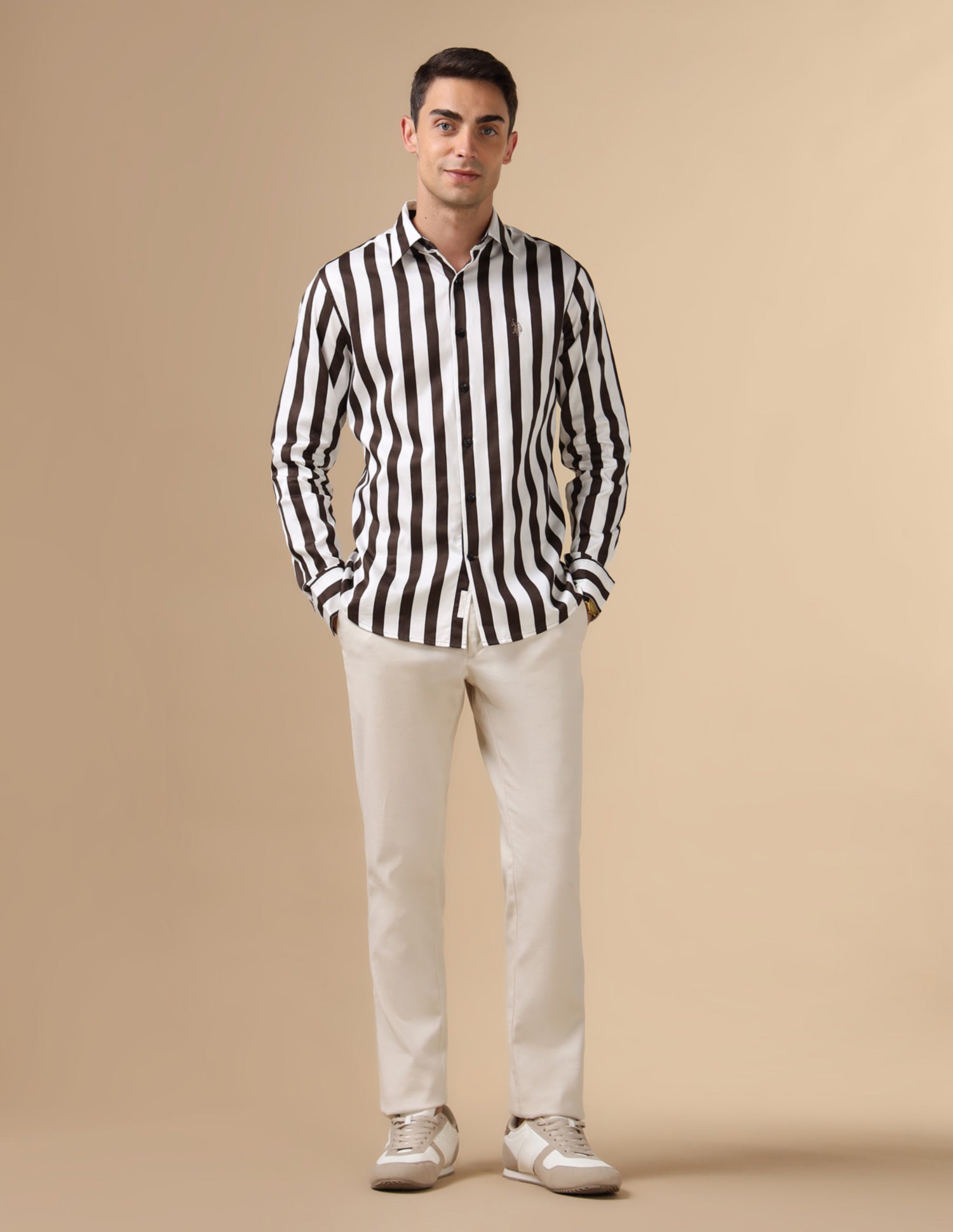 Vertical Striped Pure Cotton Shirt Choco - U.S. POLO ASSN. | Large
