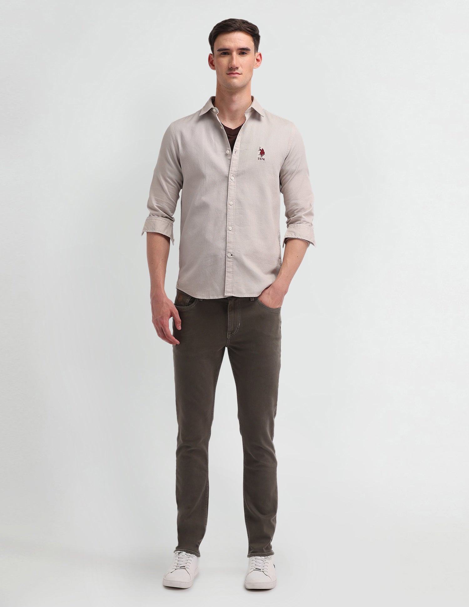 Dobby Slim Fit Shirt Beige - U.S. Polo Assn. India | Large