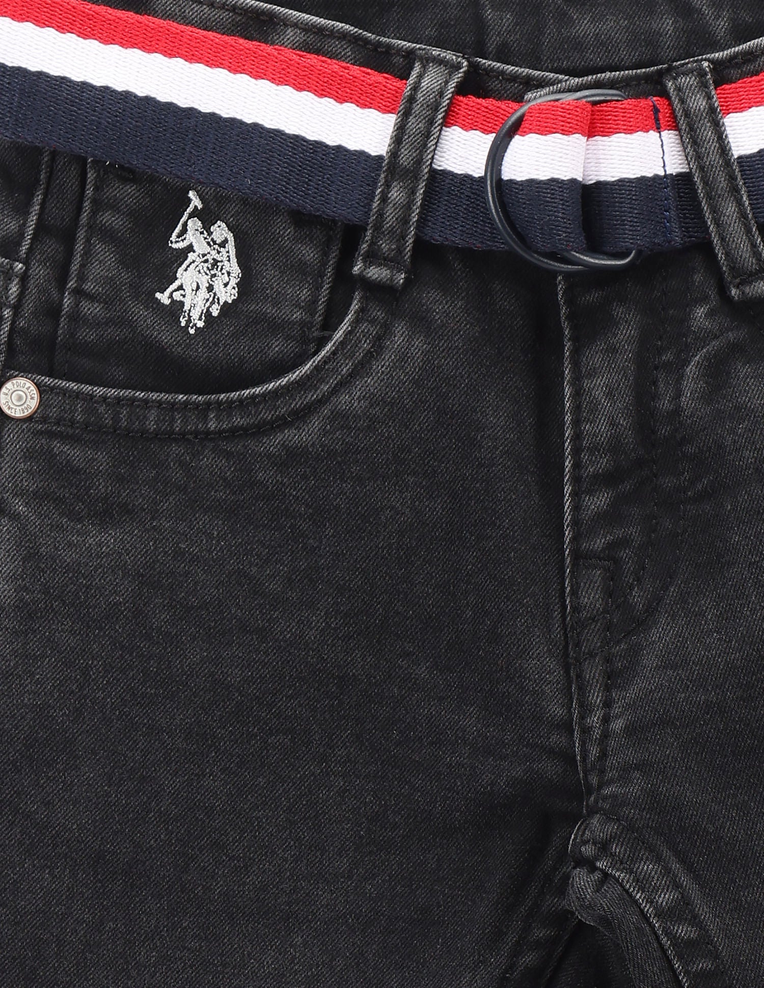 Boys Slim Fit Striped Belt Jeans Black - U.S. POLO ASSN. | Large