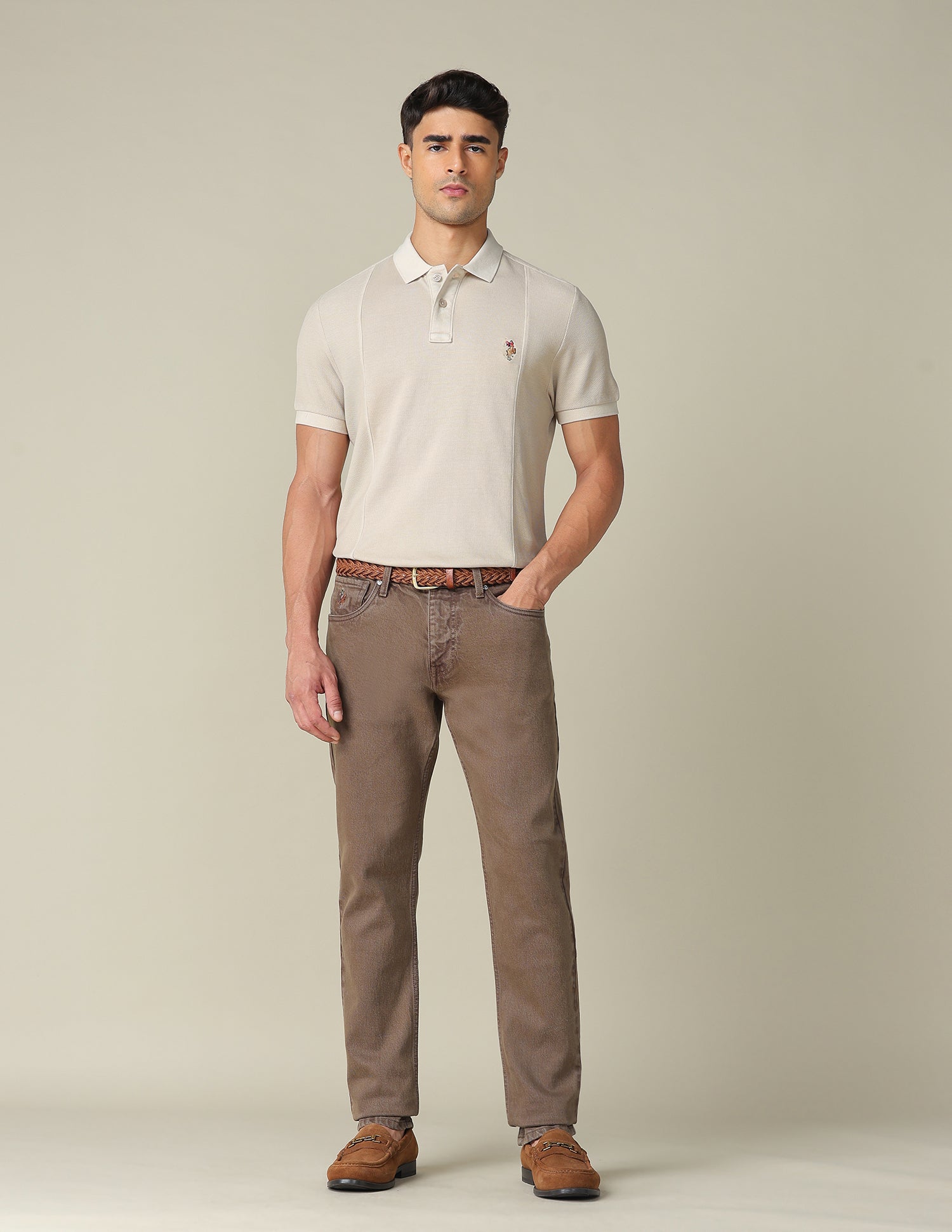 Pure Cotton Muscle Fit Polo Shirt Beige - U.S. POLO ASSN. | Large