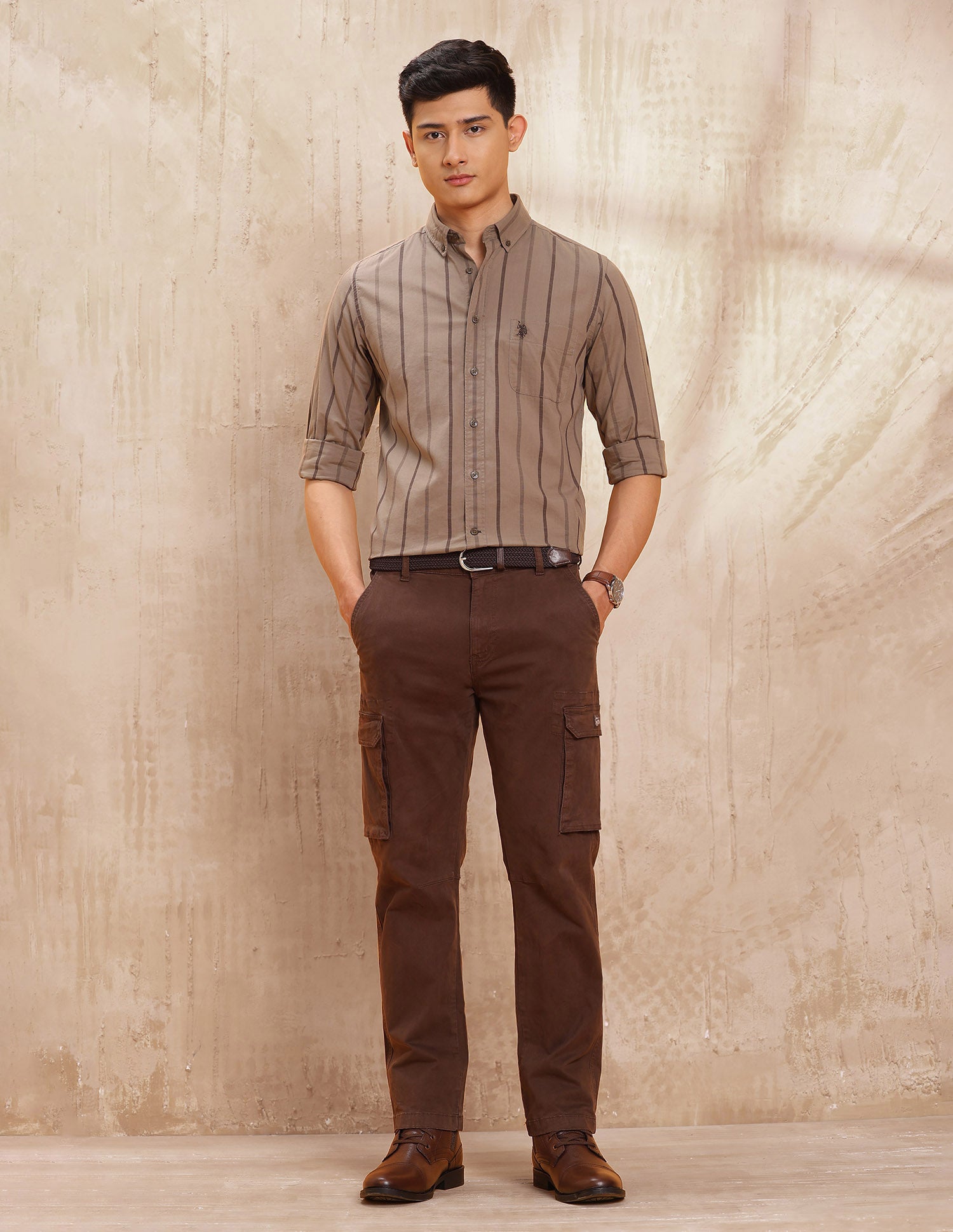 Vertical Striped Pure Cotton Shirt Copper - U.S. Polo Assn. India | Large