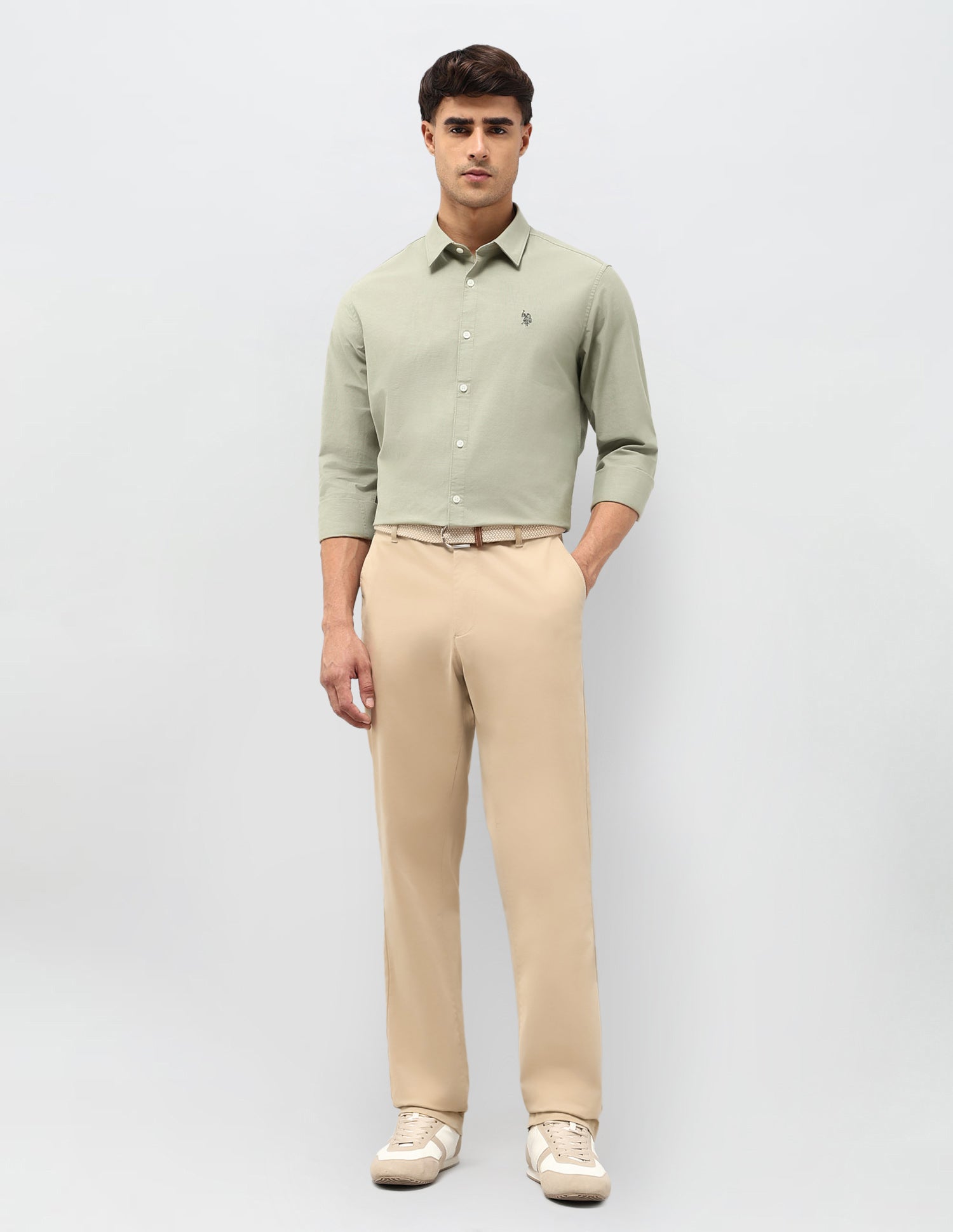 Tailored Fit Solid Shirt Light Green - U.S. POLO ASSN. | Large