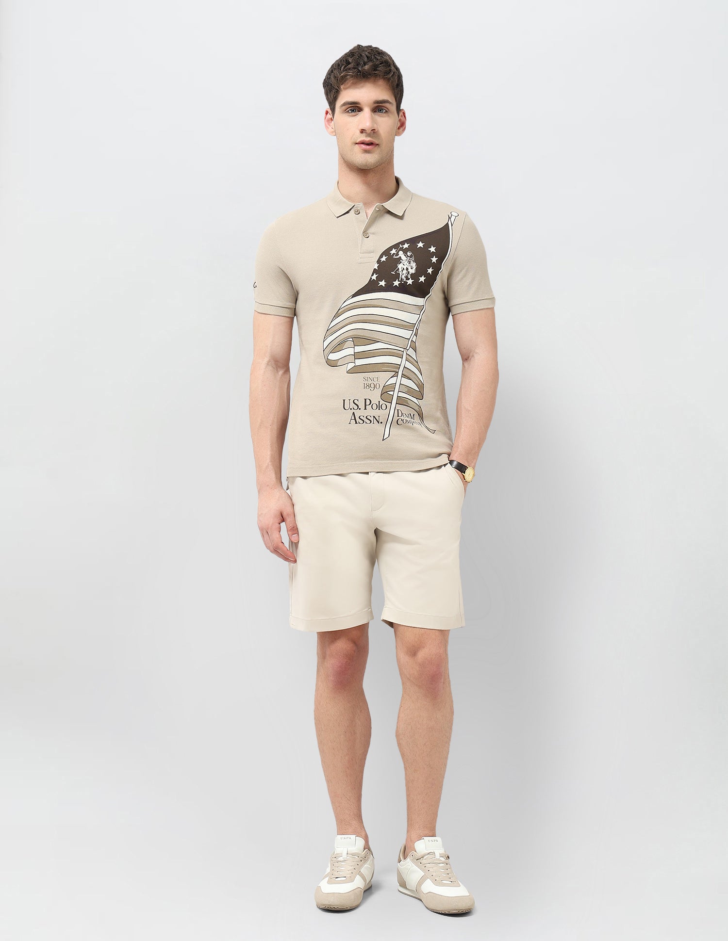 Graphic Printed Regular Fit Polo Shirt Beige - U.S. POLO ASSN. | Large