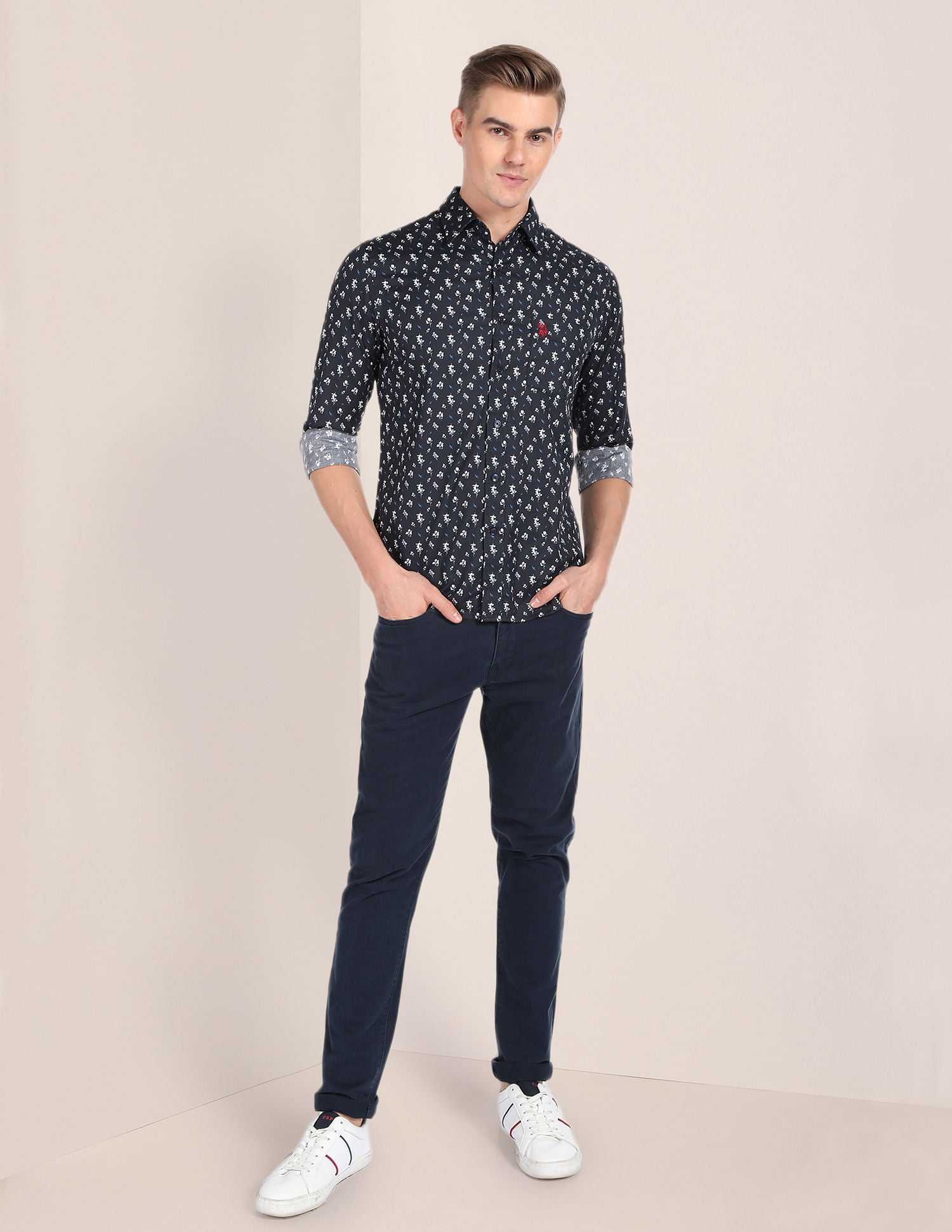 Cutaway Collar Floral Print Shirt Navy - U.S. POLO ASSN. | Large