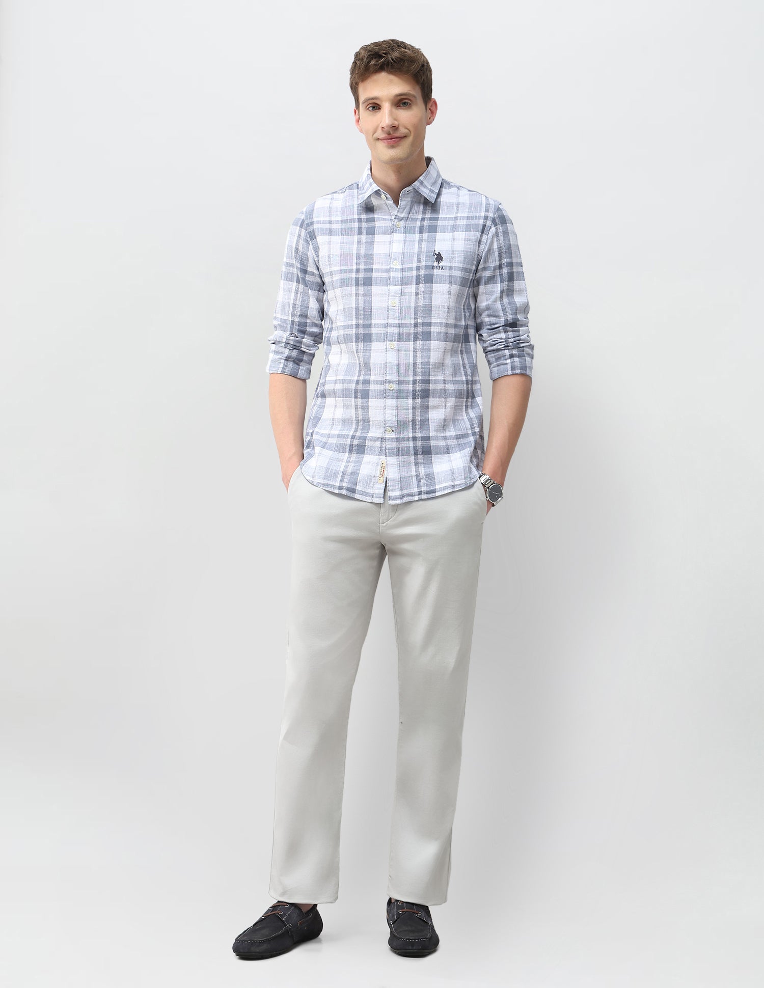 Tartan Checked Dobby Shirt Blue - U.S. Polo Assn. India | Large