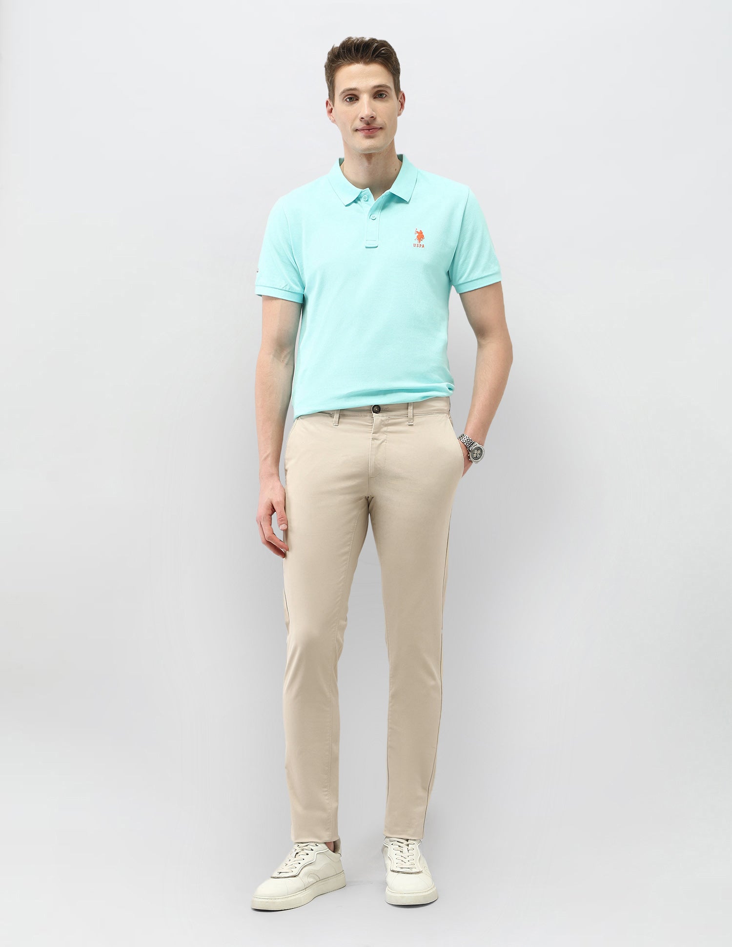 Austin Trim Regular Fit Satin Trousers Beige - U.S. Polo Assn. India | Large