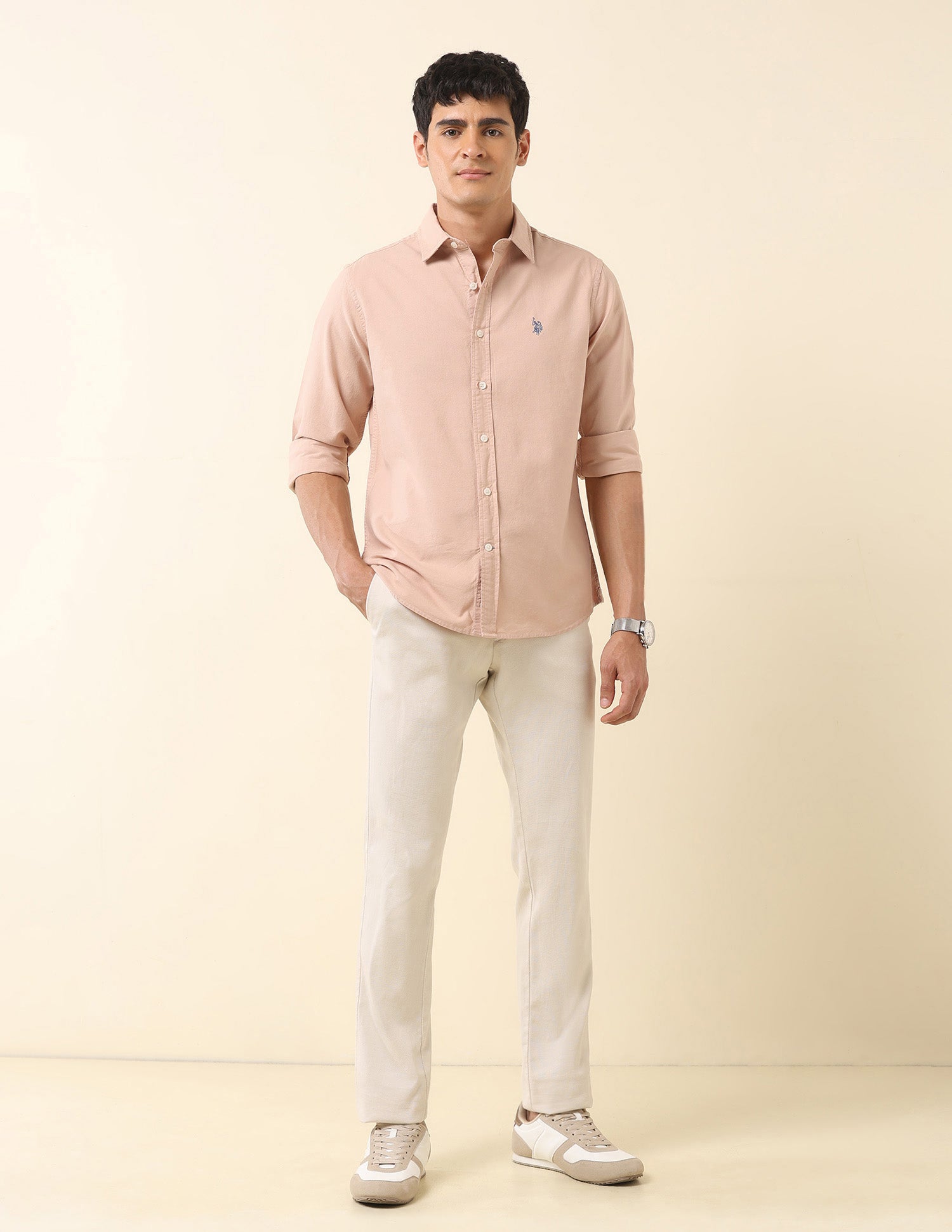 Tailored Fit Pure Cotton Oxford Shirt Peach - U.S. Polo Assn. India | Large