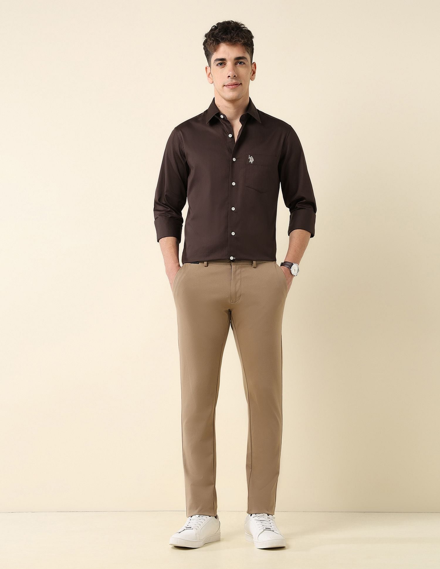 Tailored Fit Satin Shirt Brown - U.S. Polo Assn. India | Large