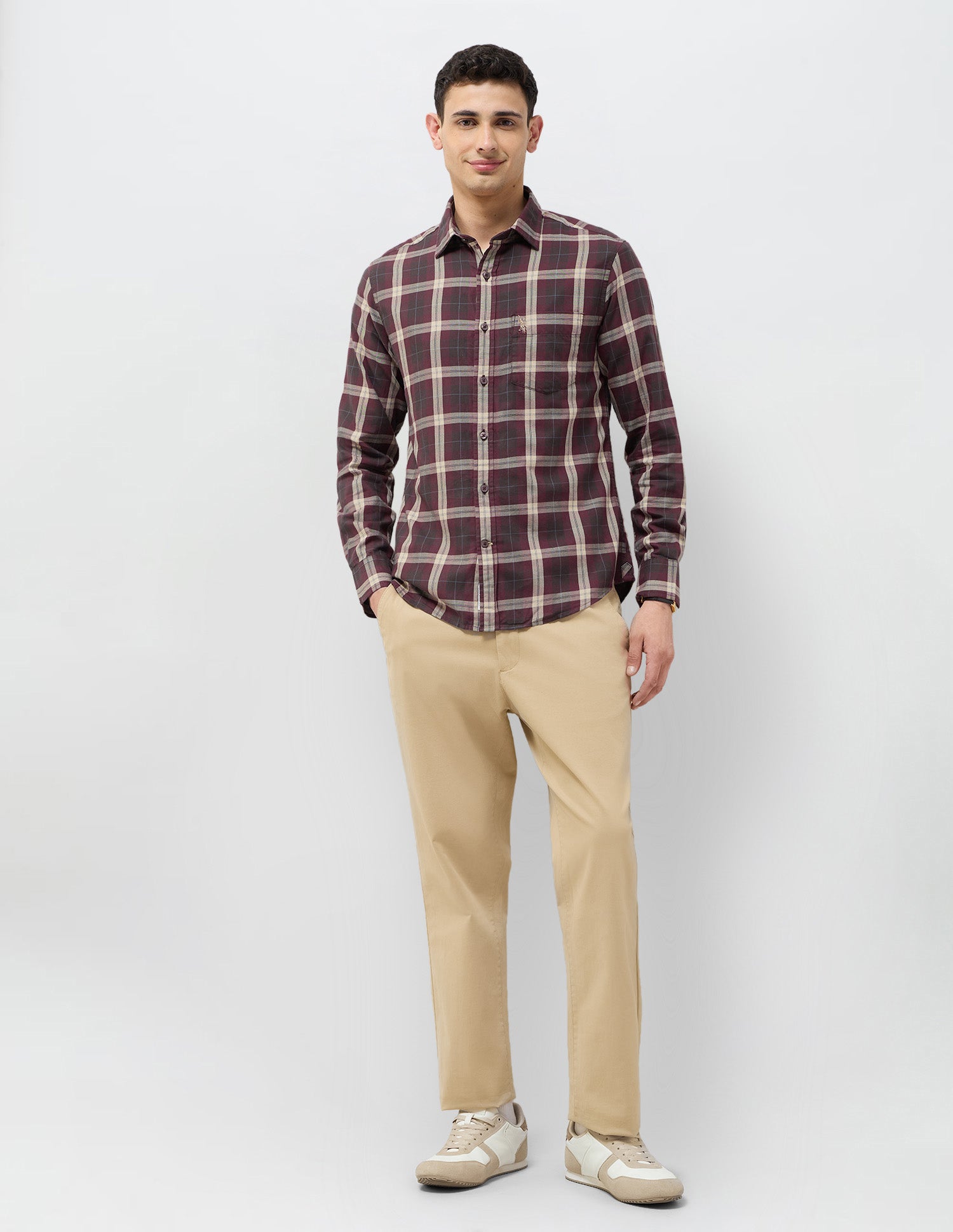Twill Tartan Checked Shirt Maroon - U.S. POLO ASSN. | Large