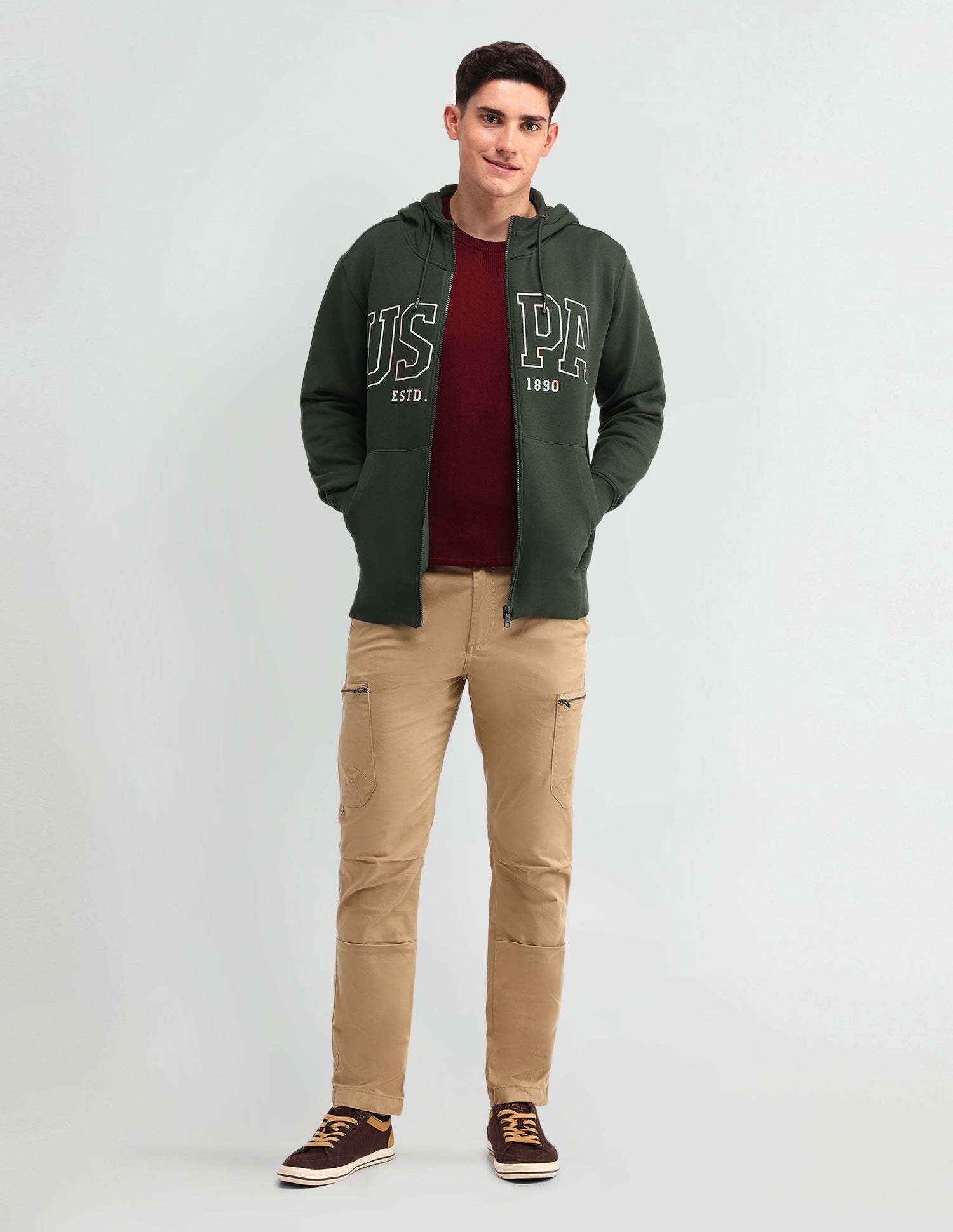 Brand Printed Regular Fit Sweatshirt Khaki - U.S. Polo Assn. India | Large