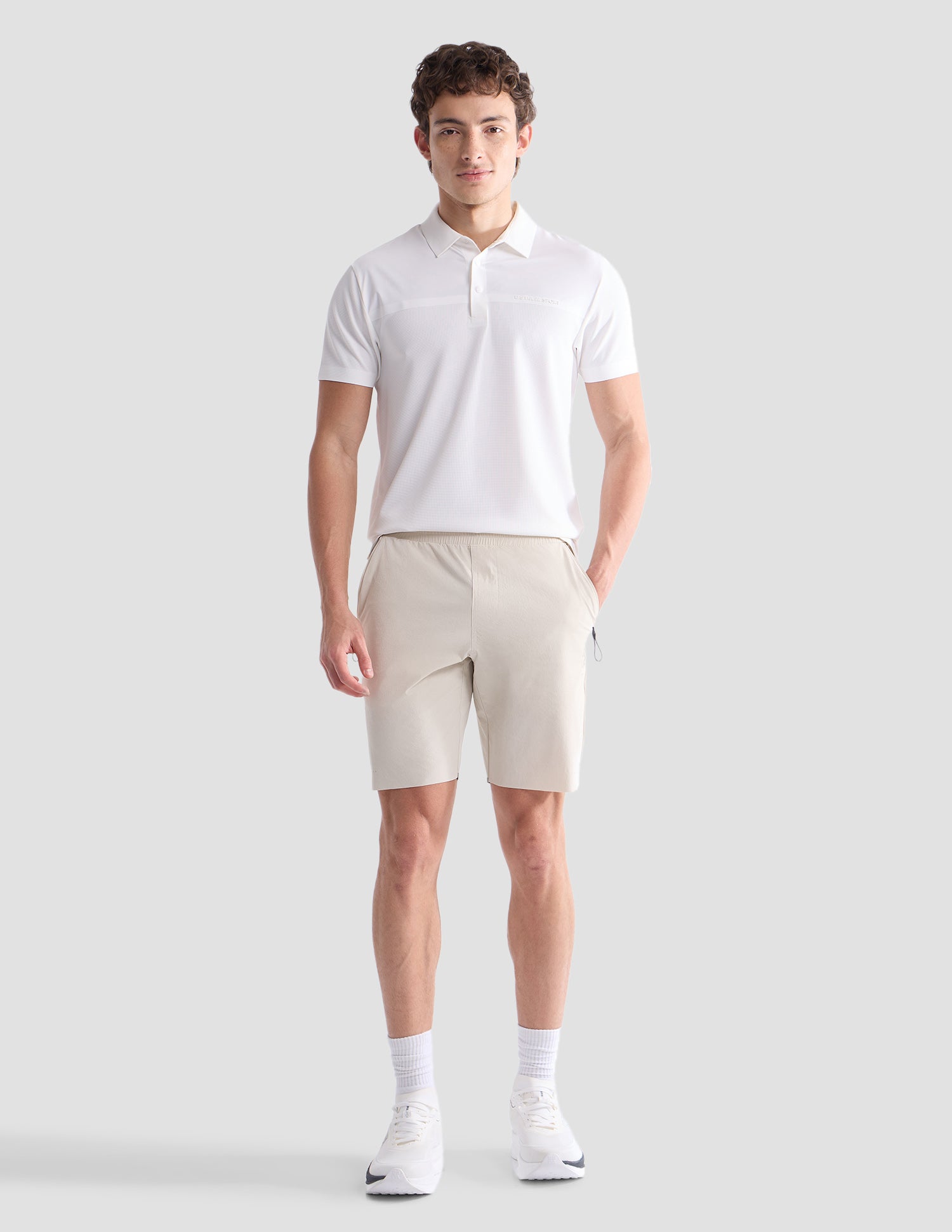 Textured Slim Fit Active Polo Shirt Off White - U.S. Polo Assn. India | Large