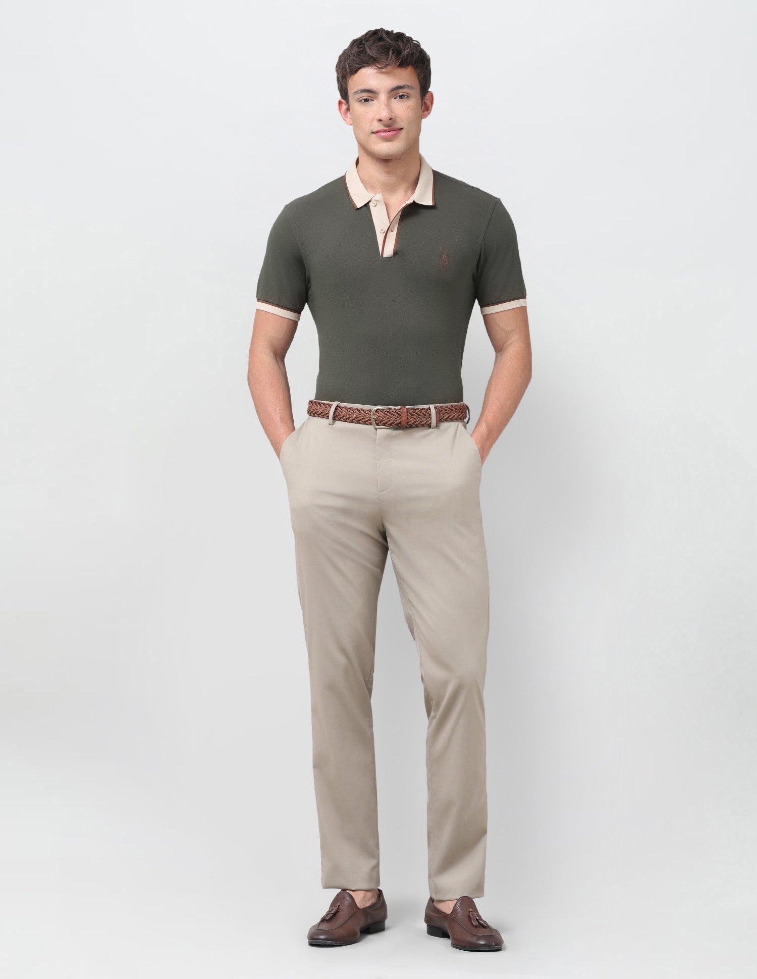 Solid Slim Fit Polo Shirt Olive - U.S. Polo Assn. India | Large