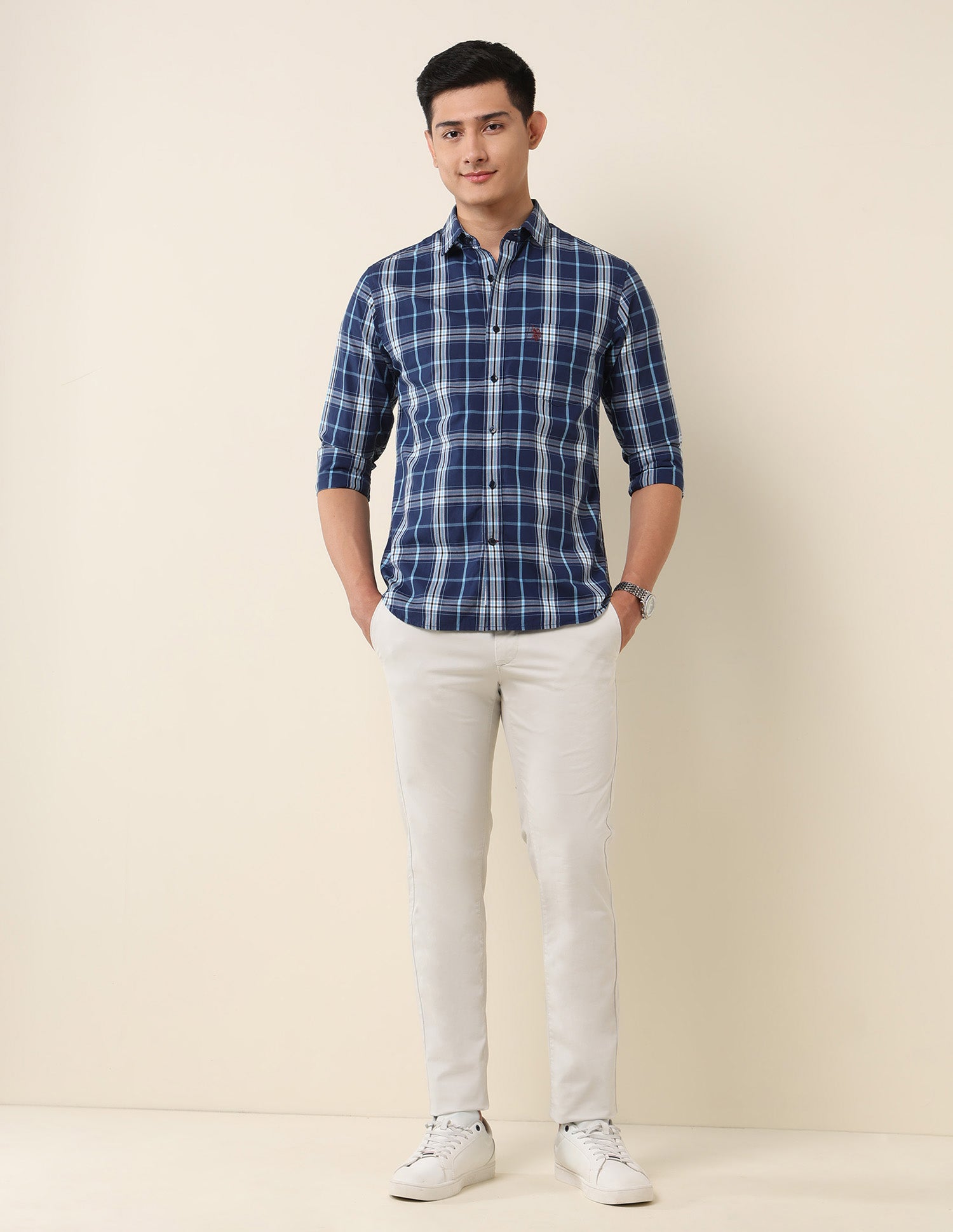 Plaid Checked Pure Cotton Shirt Navy - U.S. Polo Assn. India | Large