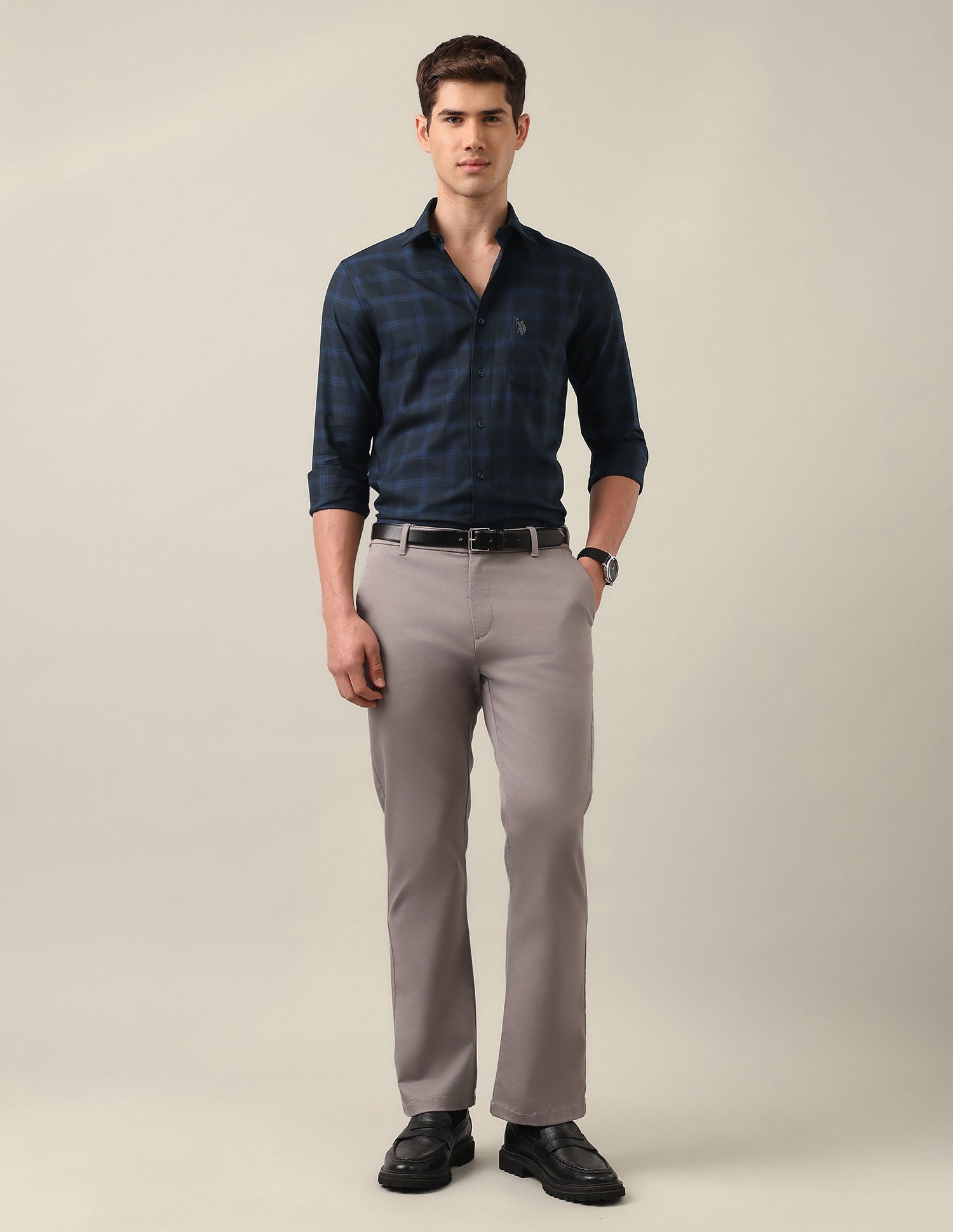 Tailored Fit Grid Tattersall Checked Shirt Navy - U.S. Polo Assn. India | Large