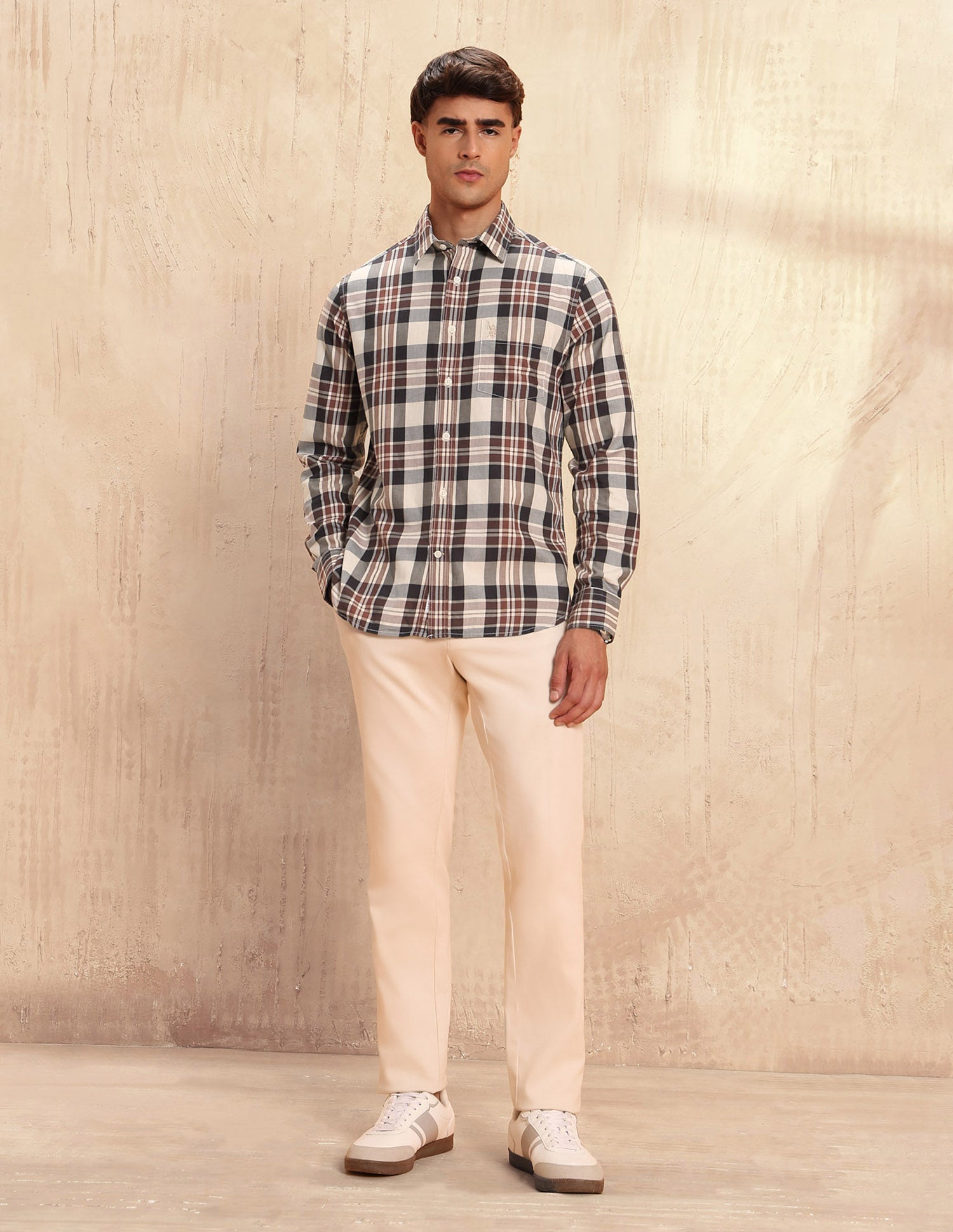 Twill Tartan Checked Shirt Beige - U.S. POLO ASSN. | Large