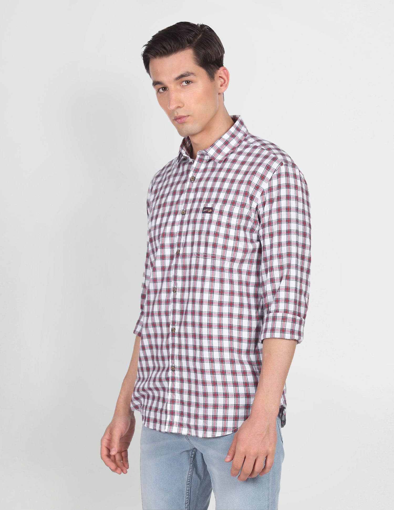 Spread Collar Check Casual Shirt Red and White - U.S. POLO ASSN. | Large