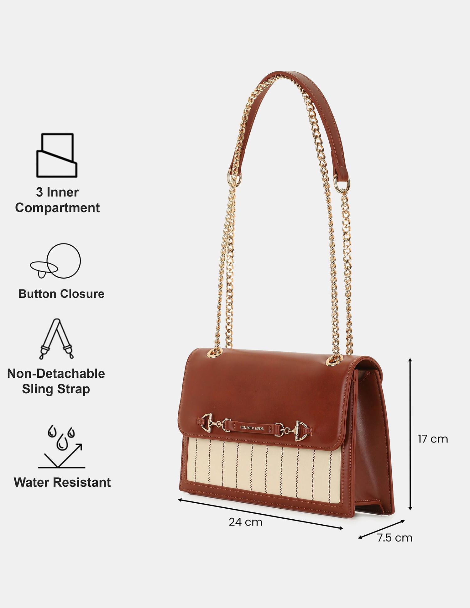 Women Babette Horsebit Compact Sling Bag Tan - U.S. POLO ASSN. | Large