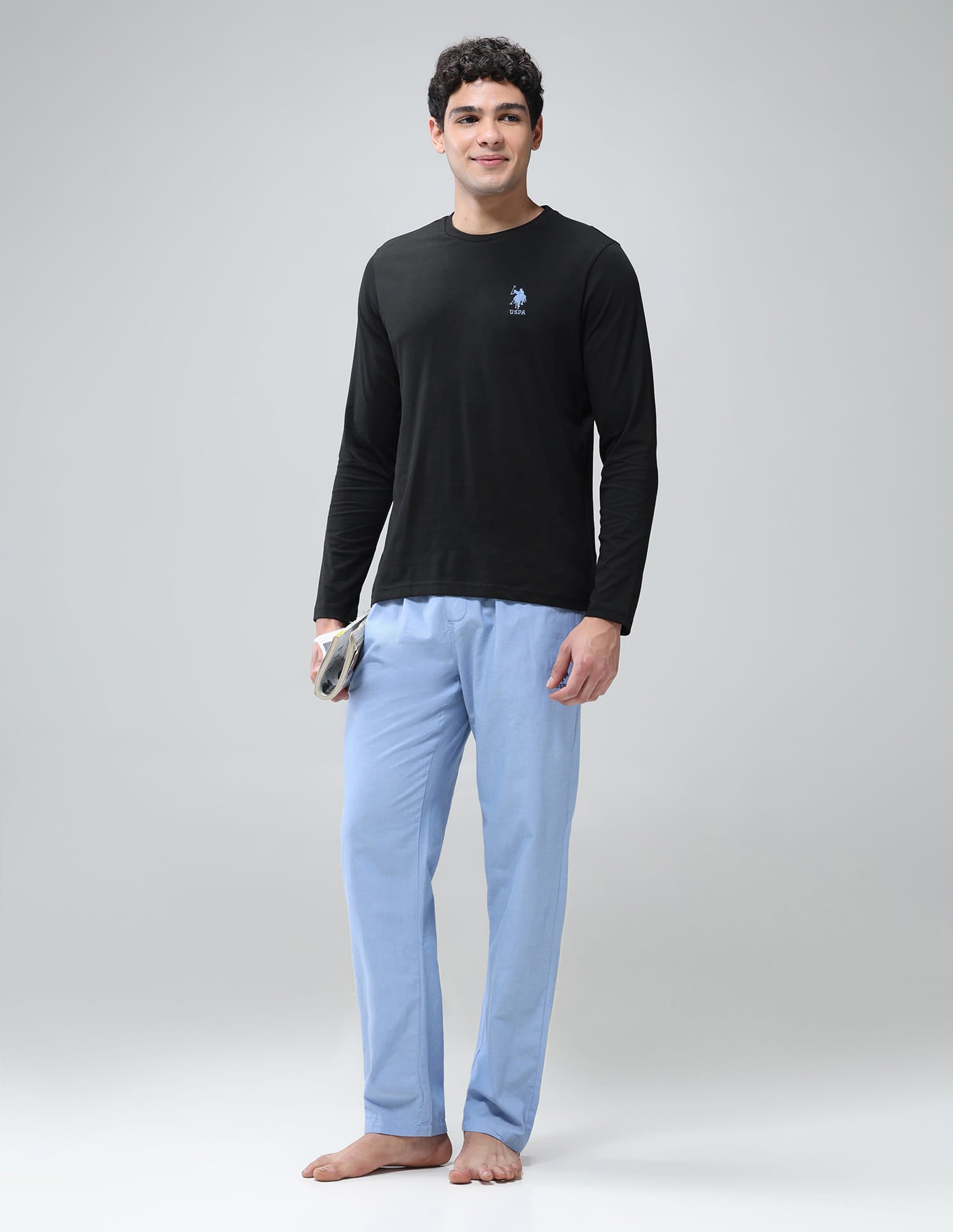 Pure Cotton Long Sleeve I693 Lounge T-Shirt - Pack Of 1 Black - U.S. Polo Assn. India | Large