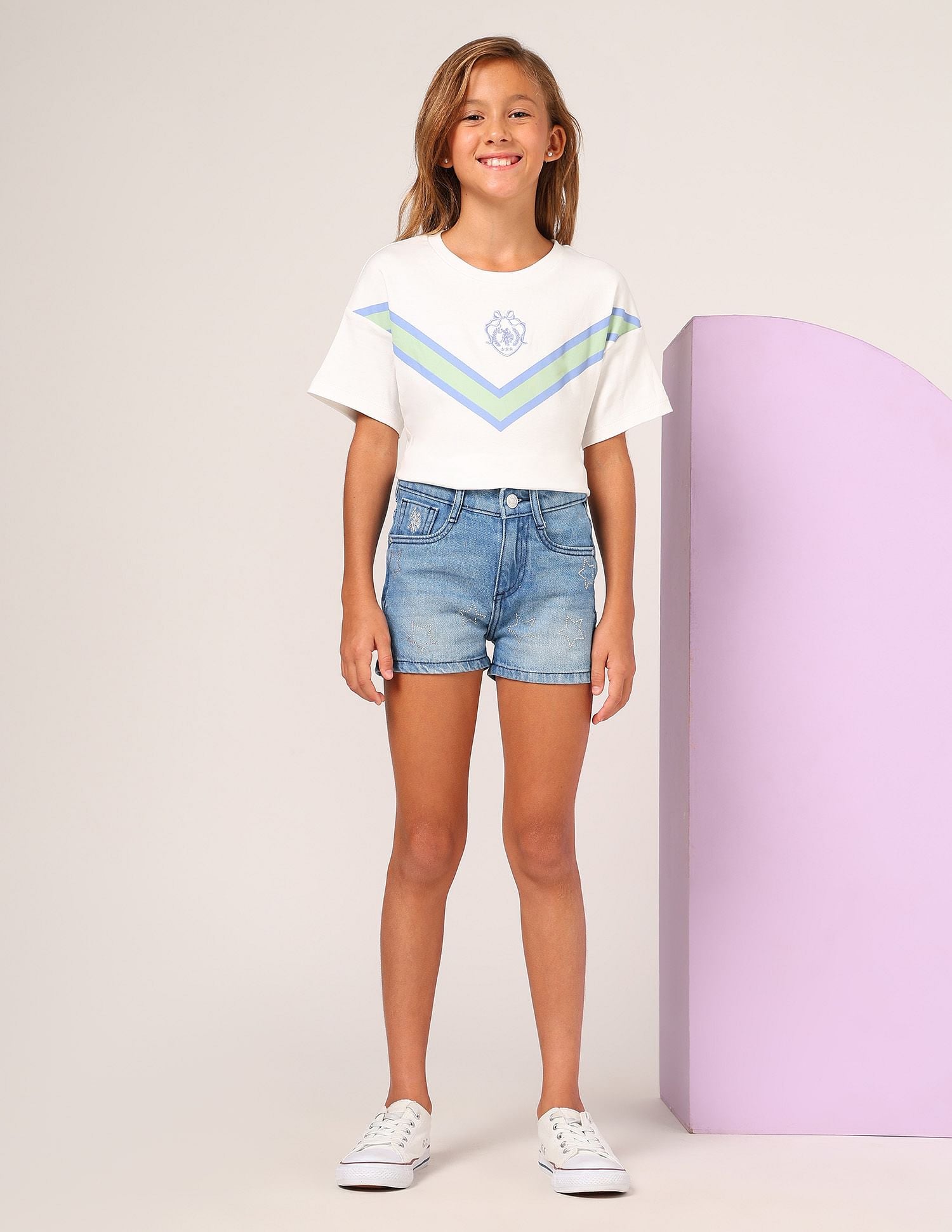 Girls Denim Solid Shorts Blue - U.S. POLO ASSN. | Large