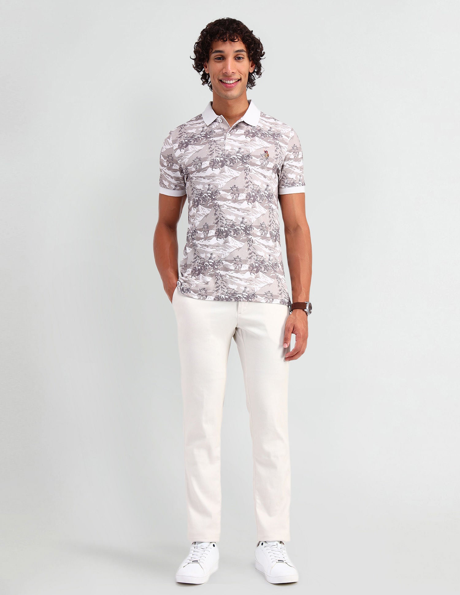 Muscle Fit All Over Polo Shirt Beige - U.S. POLO ASSN. | Large