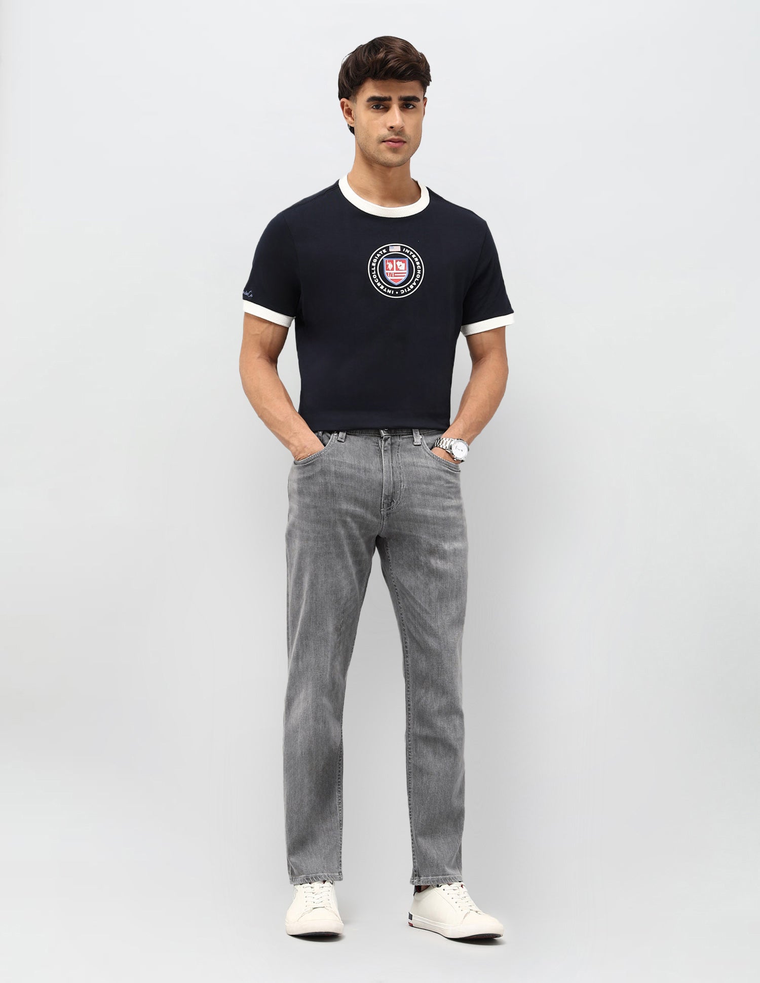 Cole Comfort Cropped Fit Grey Jeans Light Grey Wash - U.S. POLO ASSN. | Large