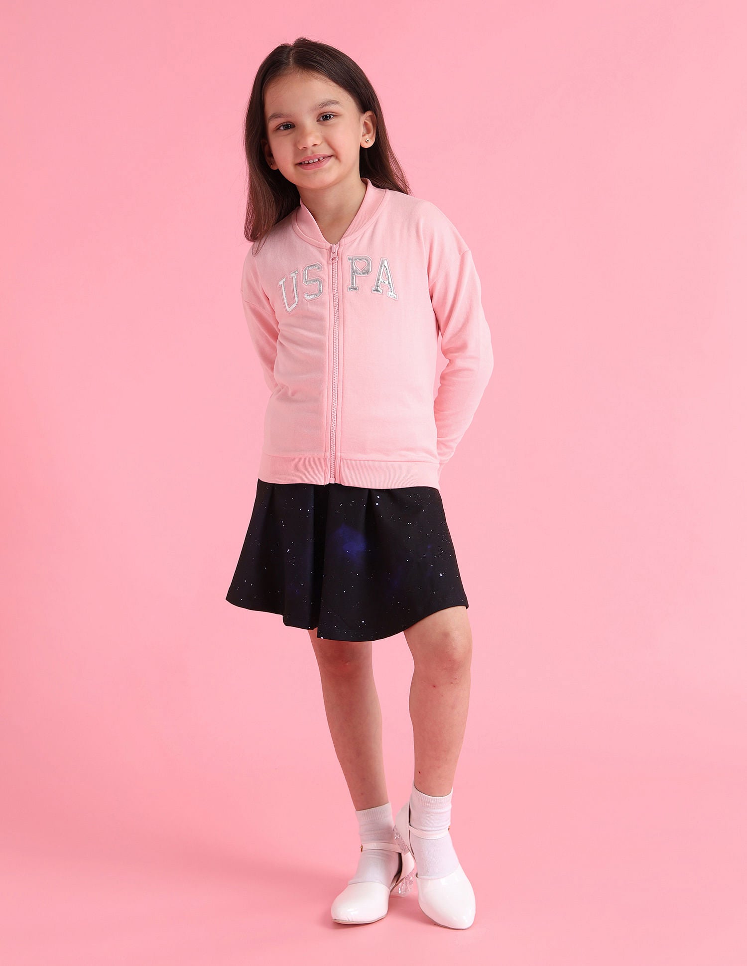 Girls Knitted Printed Sweatshirt Light pink - U.S. POLO ASSN. | Large