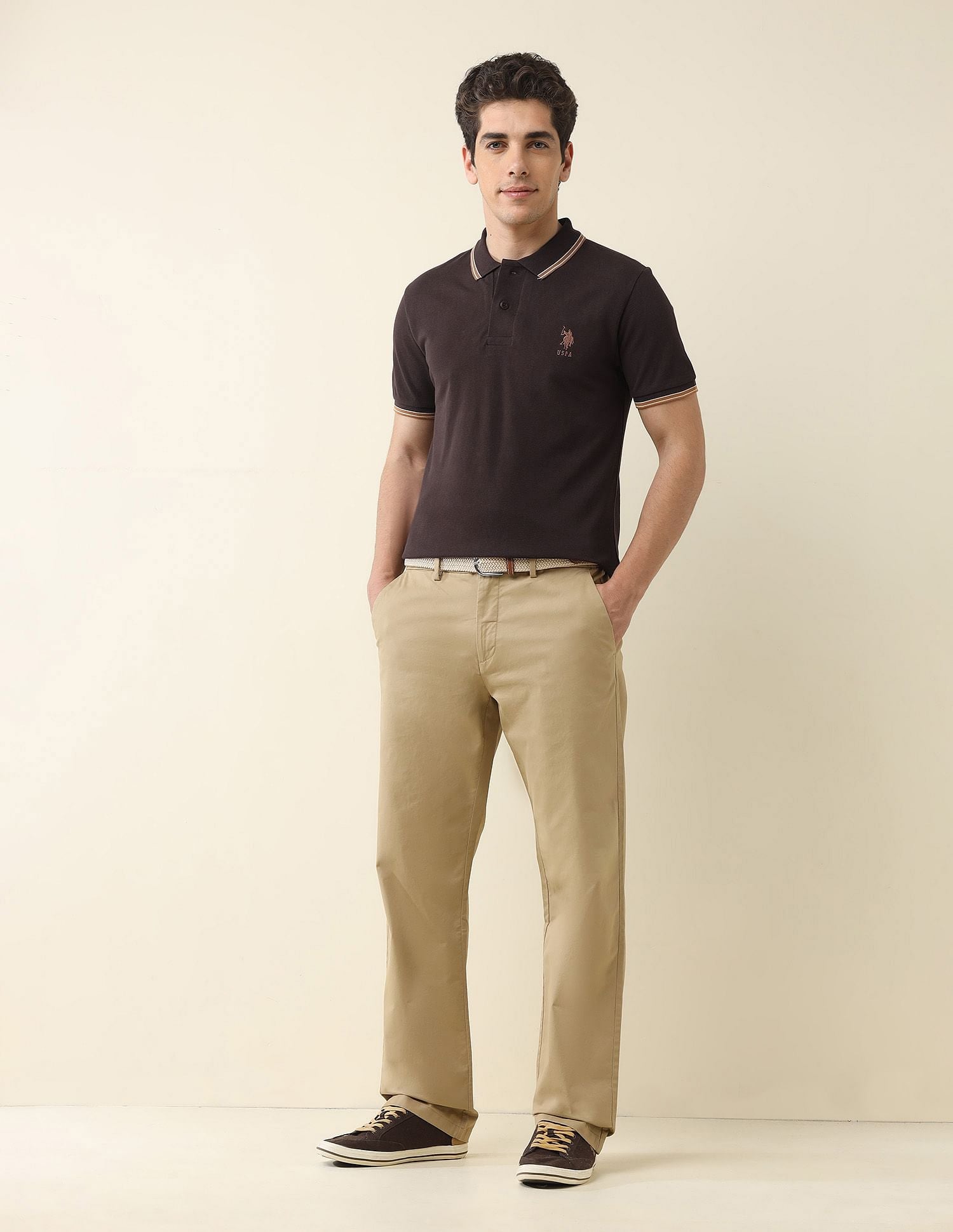 Slim Fit Solid Polo Shirt Dark Brown - U.S. Polo Assn. India | Large