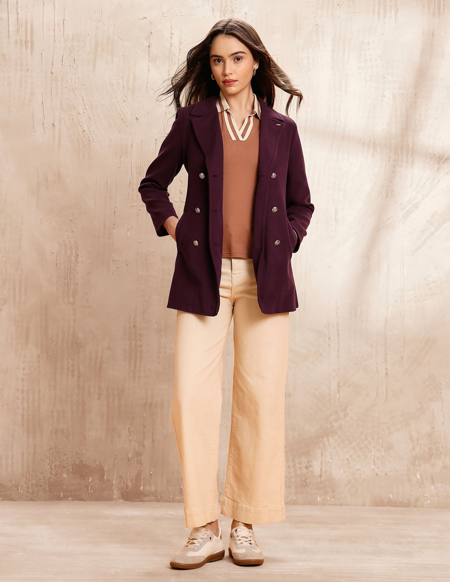 Solid Double Breasted Notch Lapel Collar Coat Purple - U.S. POLO ASSN. | Large