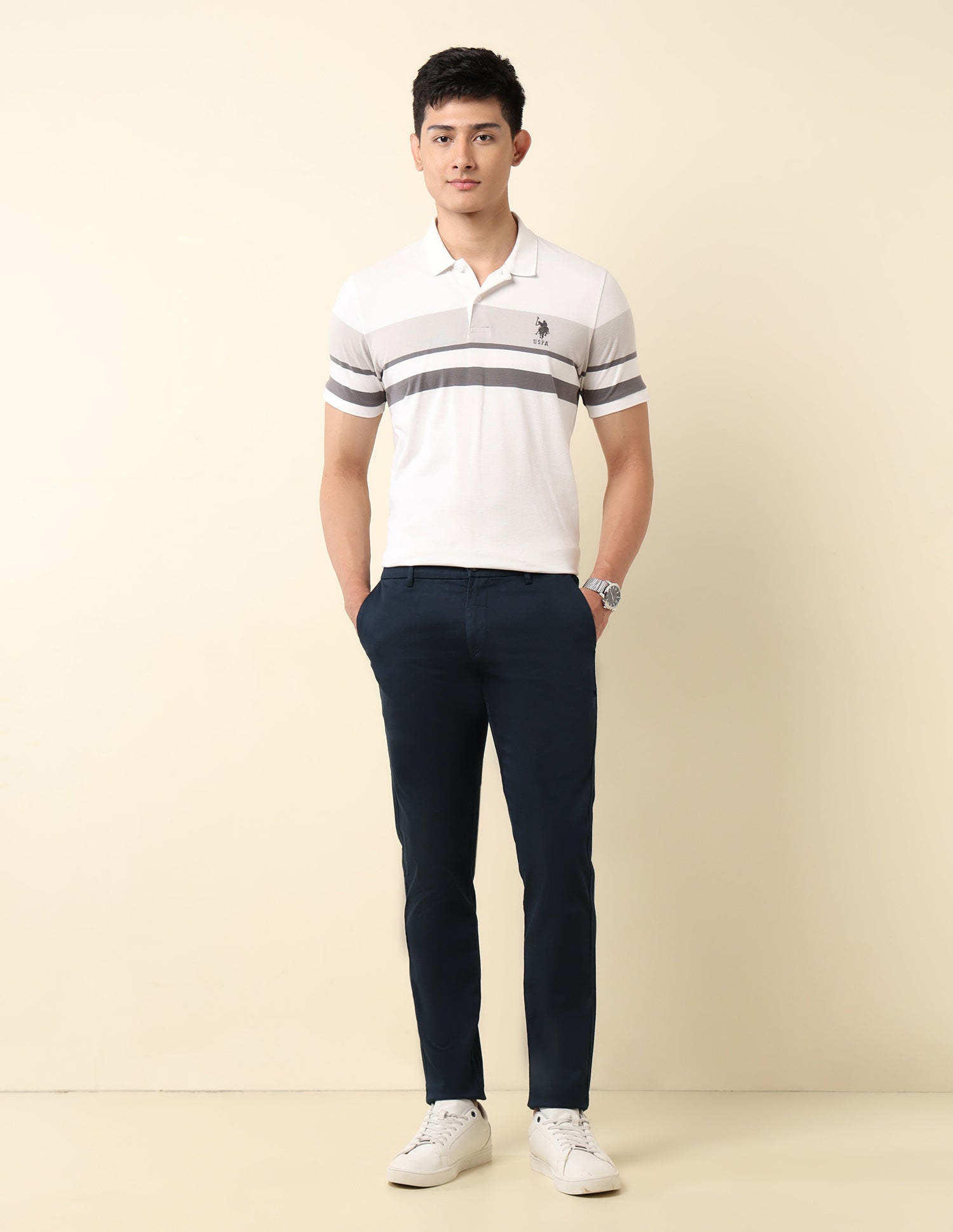 Slim Fit Dobby Trousers Navy - U.S. Polo Assn. India | Large