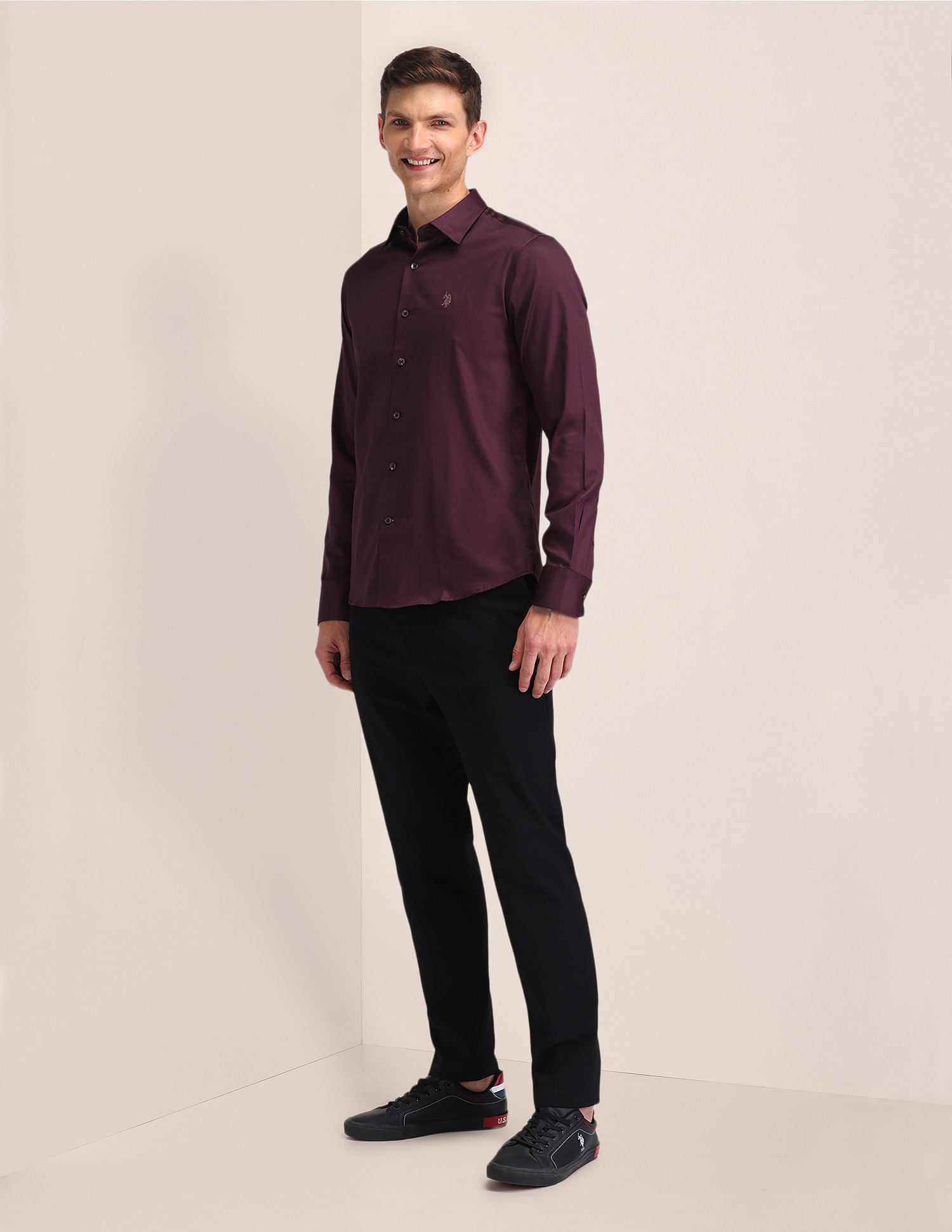 Regular Fit Satin Shirt Wine - U.S. Polo Assn. India | Large